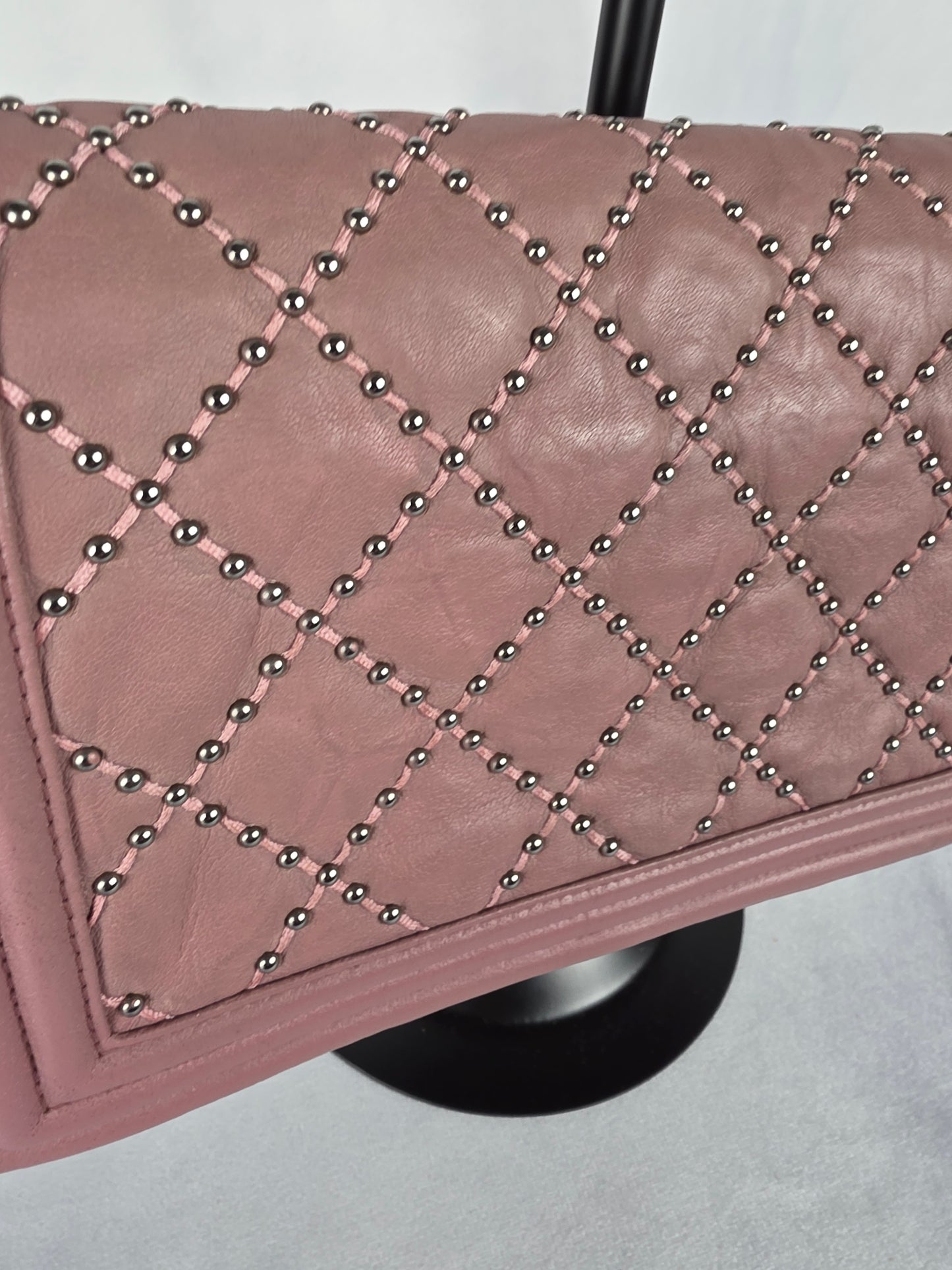 CHANEL QUILTED AND STUDDED PINK "OLD" MEDIUM BOY BAG