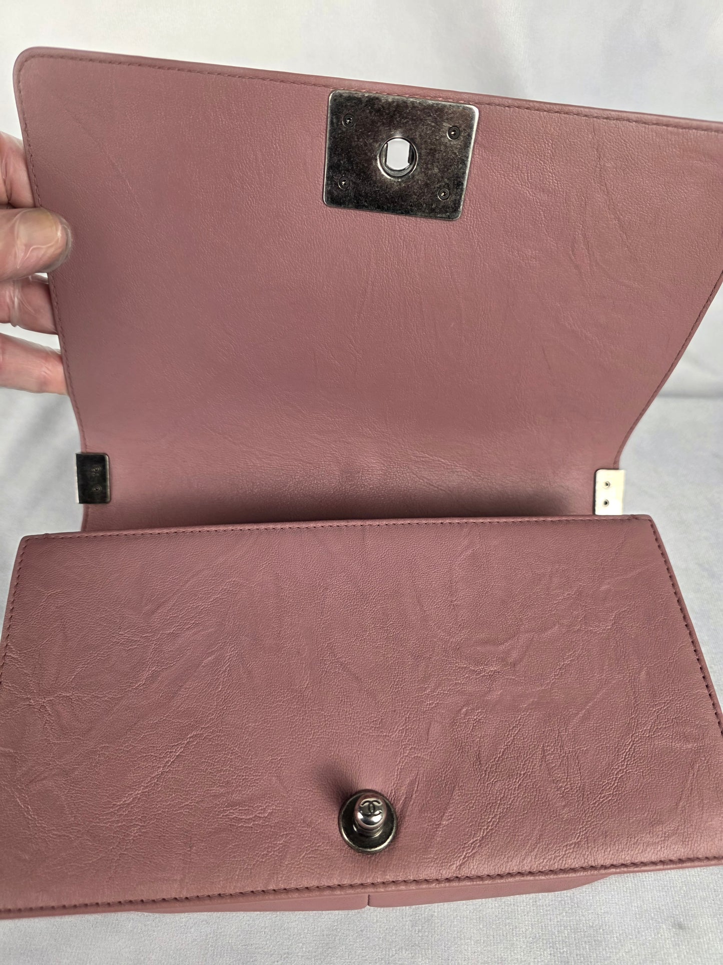 CHANEL QUILTED AND STUDDED PINK "OLD" MEDIUM BOY BAG
