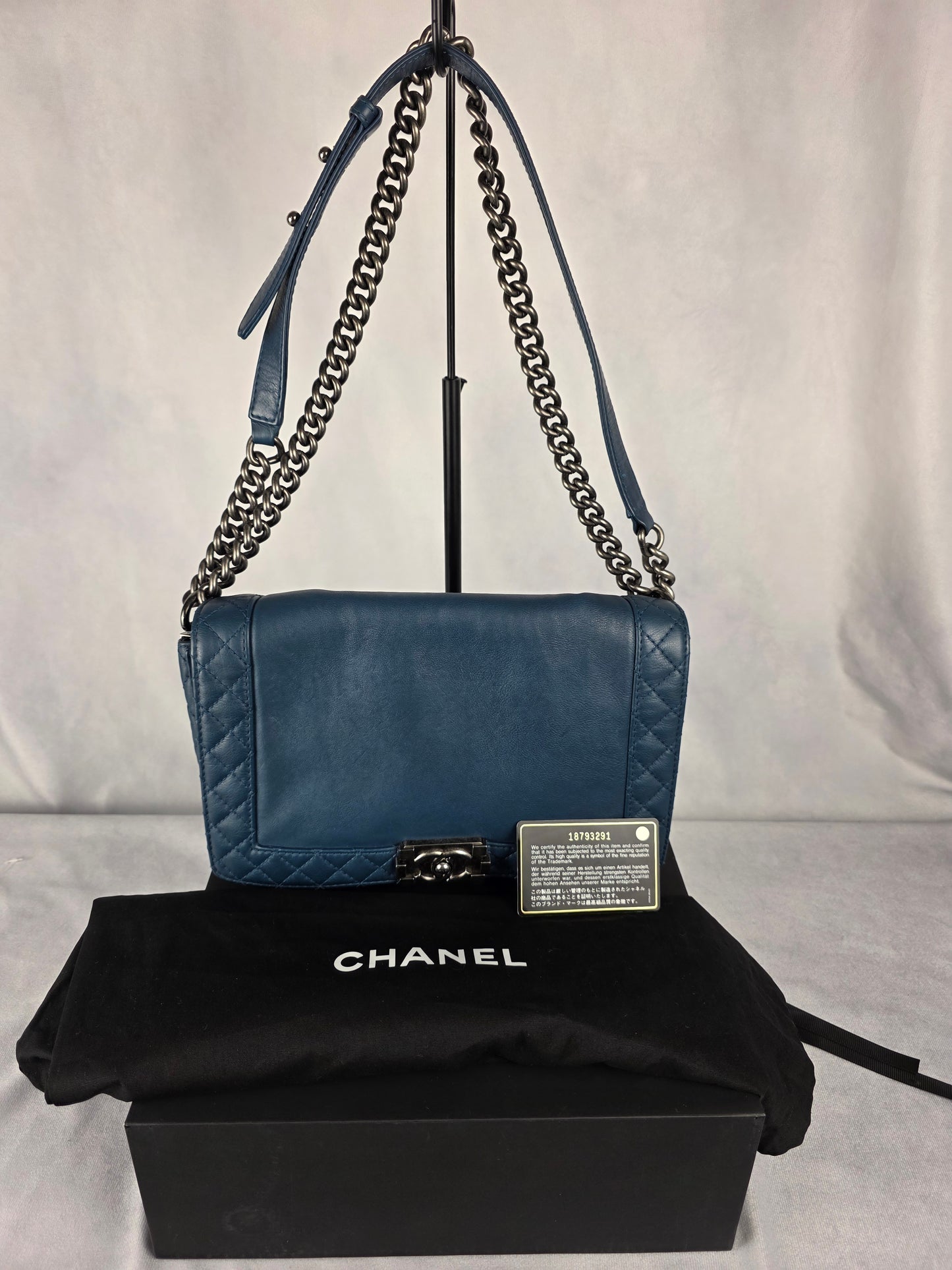 CHANEL LAMBSKIN BLUE REVERSO LEBOY "NEW" MEDIUM