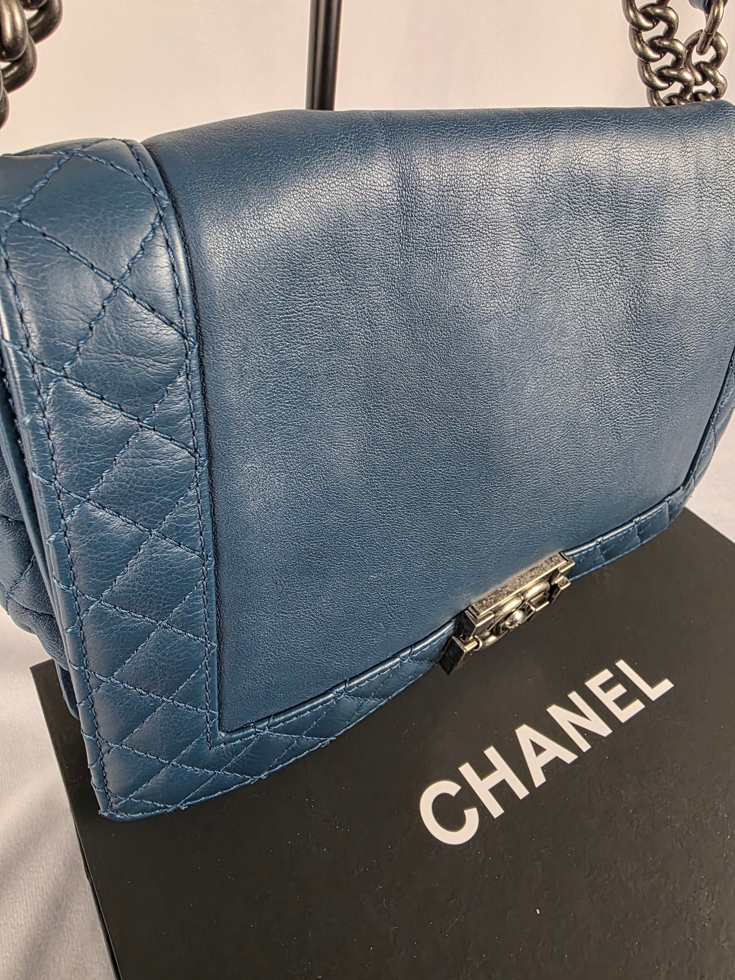 CHANEL LAMBSKIN BLUE REVERSO LEBOY "NEW" MEDIUM