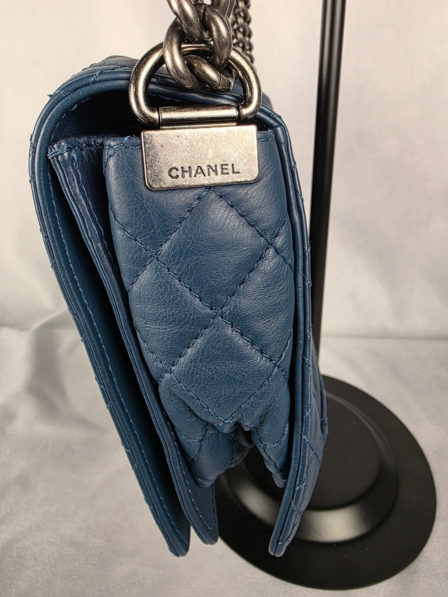 CHANEL LAMBSKIN BLUE REVERSO LEBOY "NEW" MEDIUM