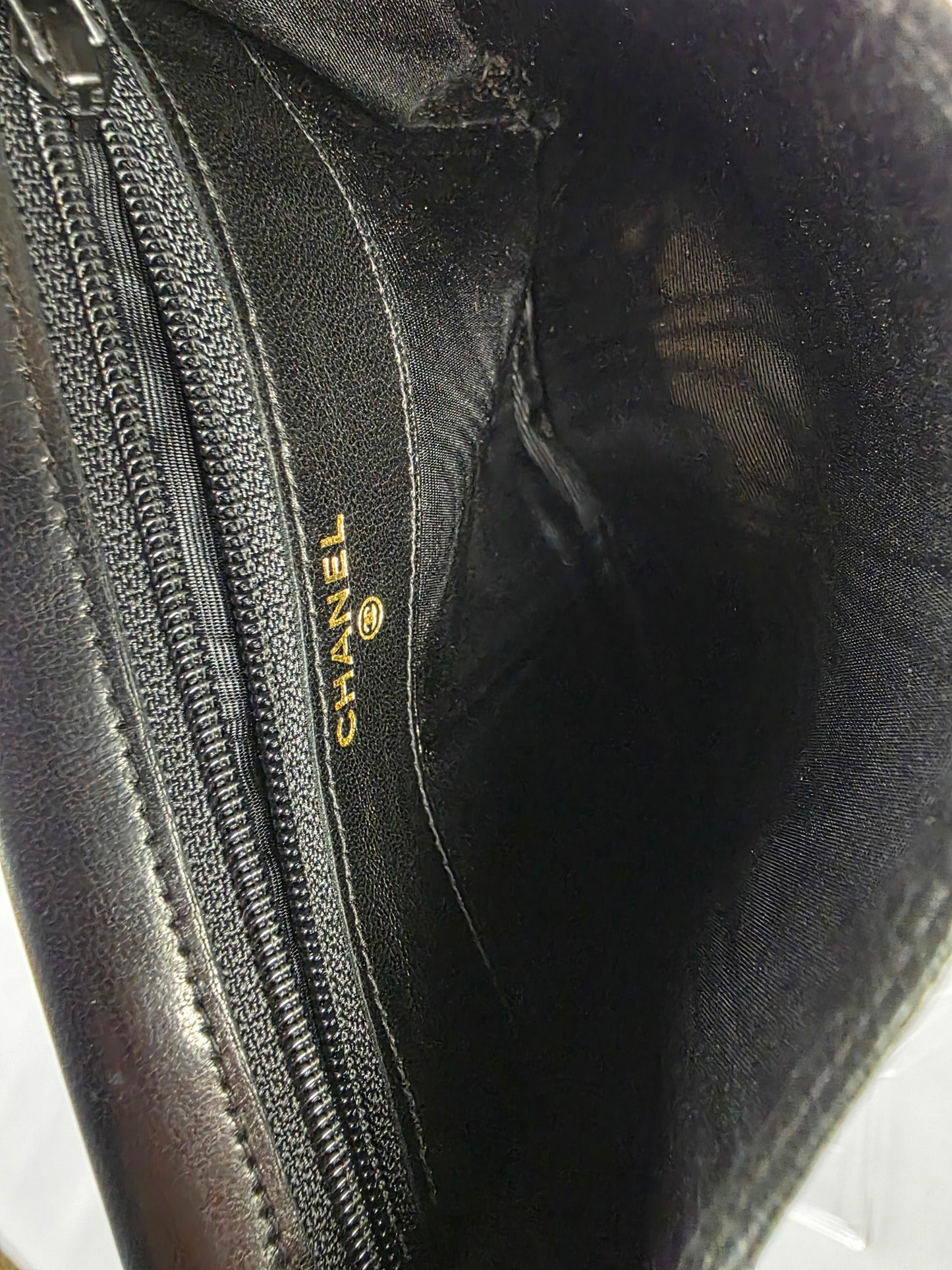 CHANEL VINTAGE COCO MARK BLACK LEATHER FLAP WALLET