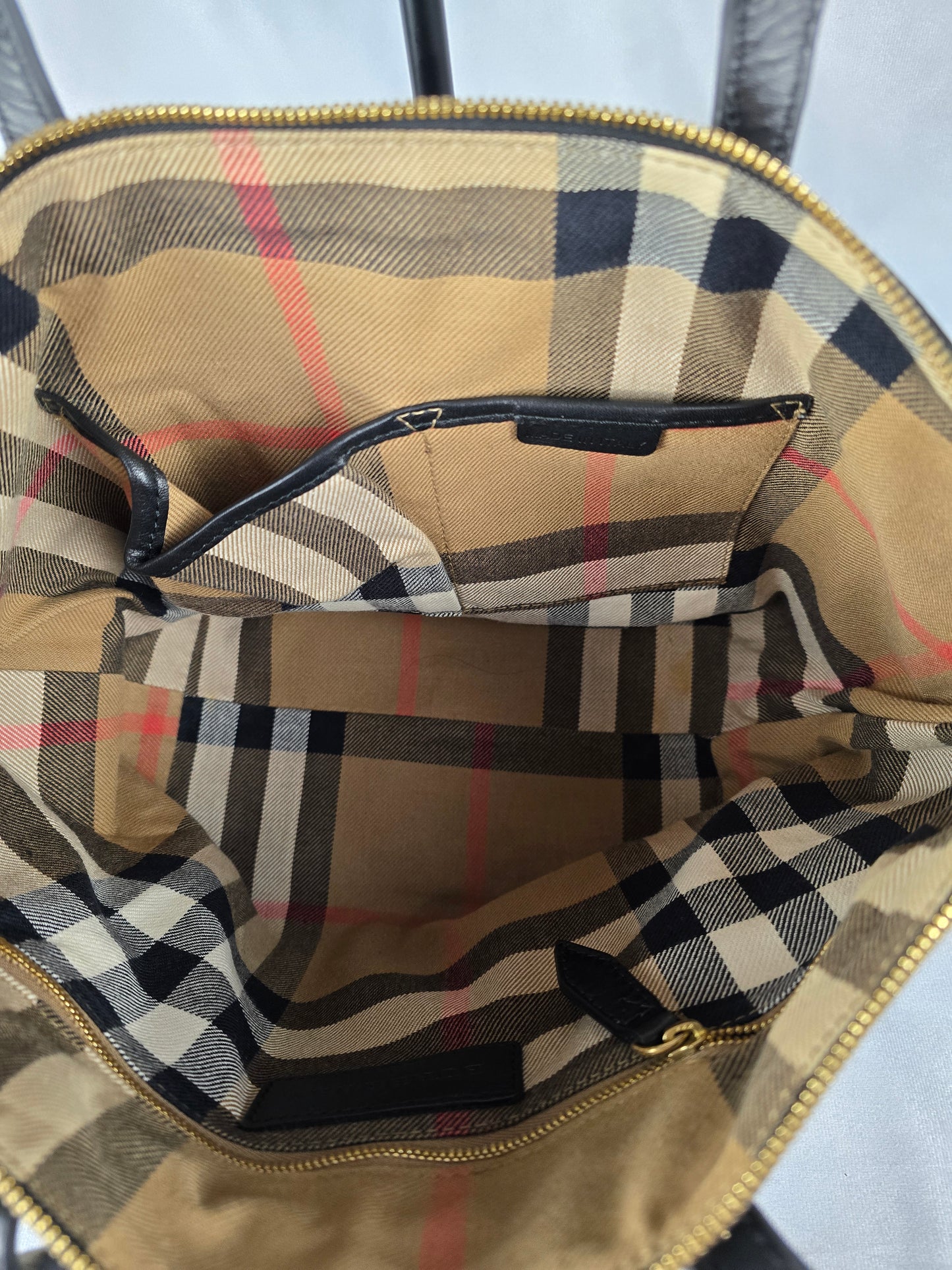 Burberry Black Calfskin with House Check Trim Salisbury Top Handle Bag