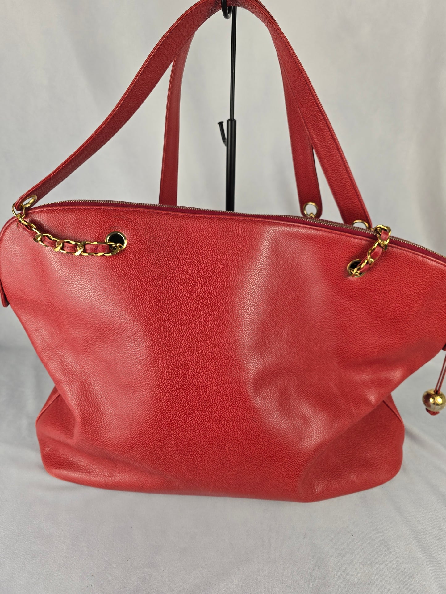 Chanel CC Large Dome Tote in Red Caviar Leather