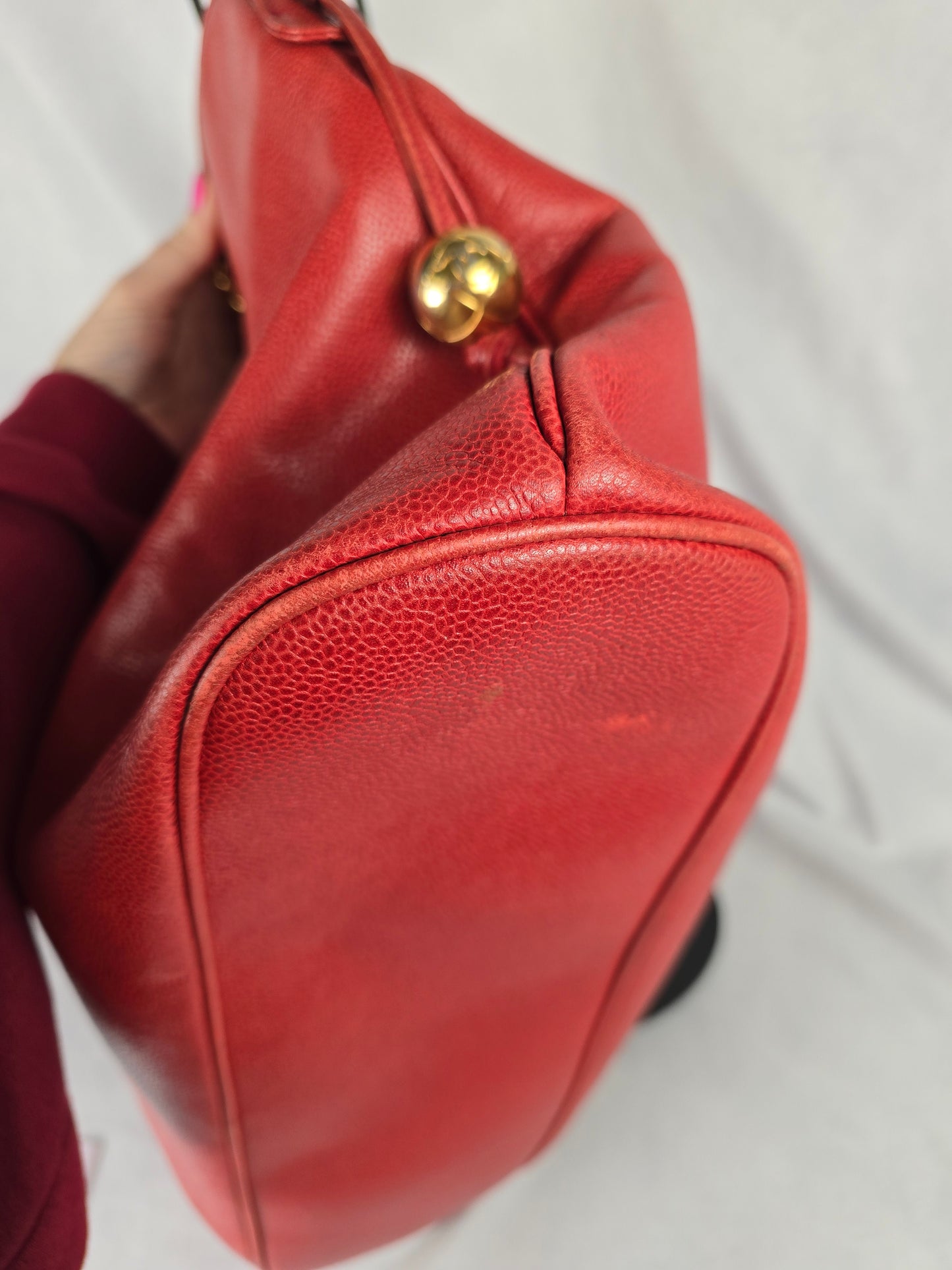 Chanel CC Large Dome Tote in Red Caviar Leather
