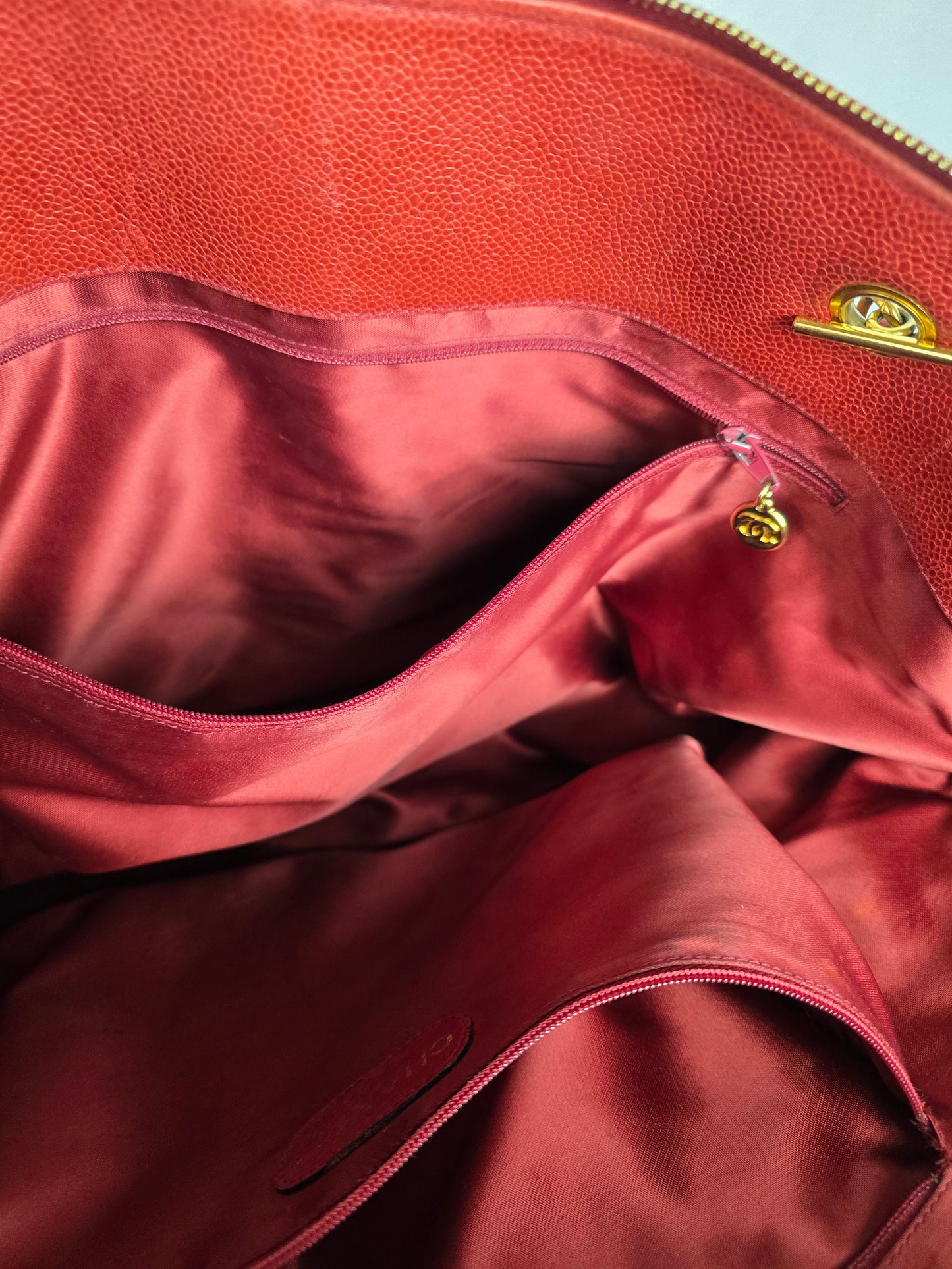 Chanel CC Large Dome Tote in Red Caviar Leather