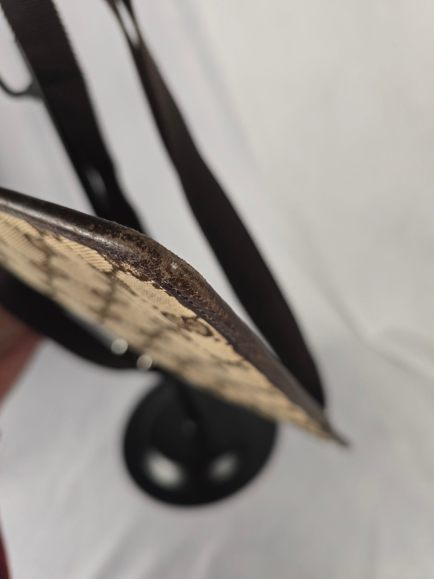 Gucci GG Canvas Crossbody Bag with Brown Leather Trim