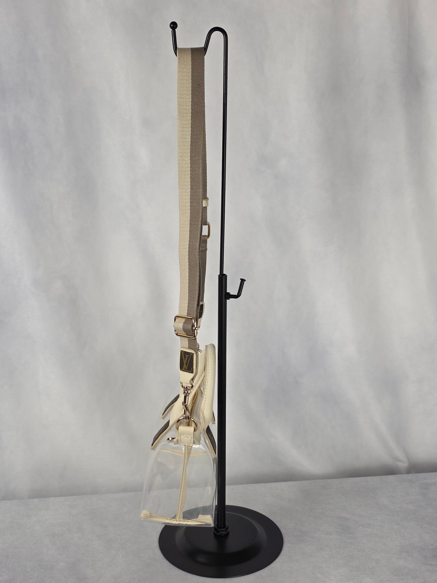 UPCYCLED STADIUM BAG WITH LUXURY ACCENTS, CREAM/CLEAR