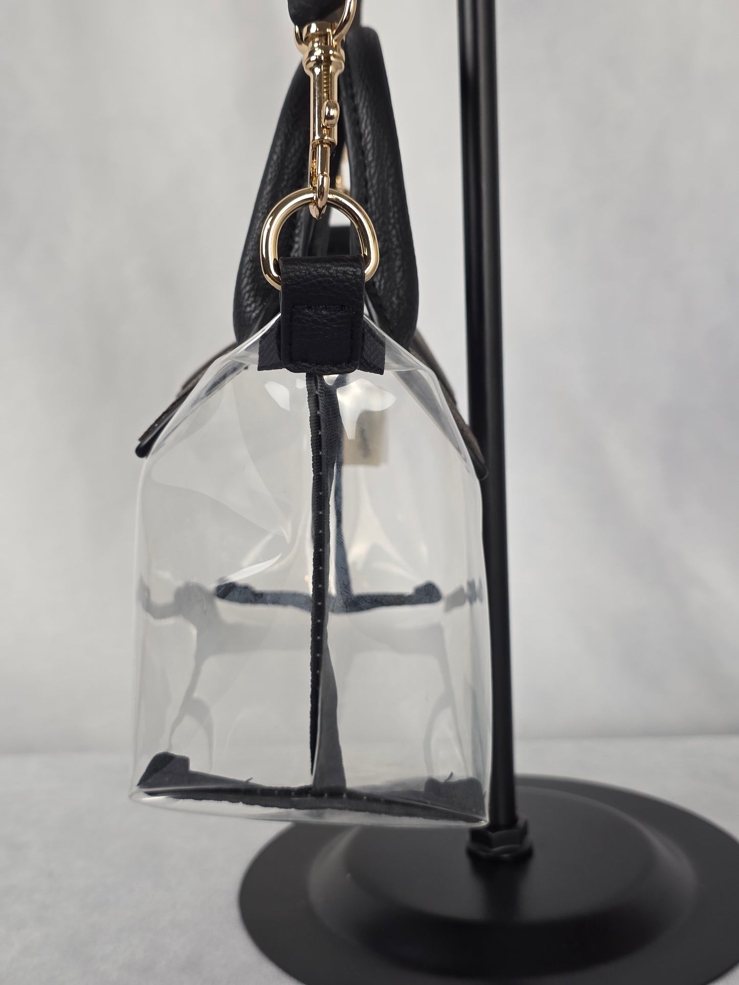 UPCYCLED STADIUM BAG WITH LUXURY ACCENTS, BLACK/CLEAR