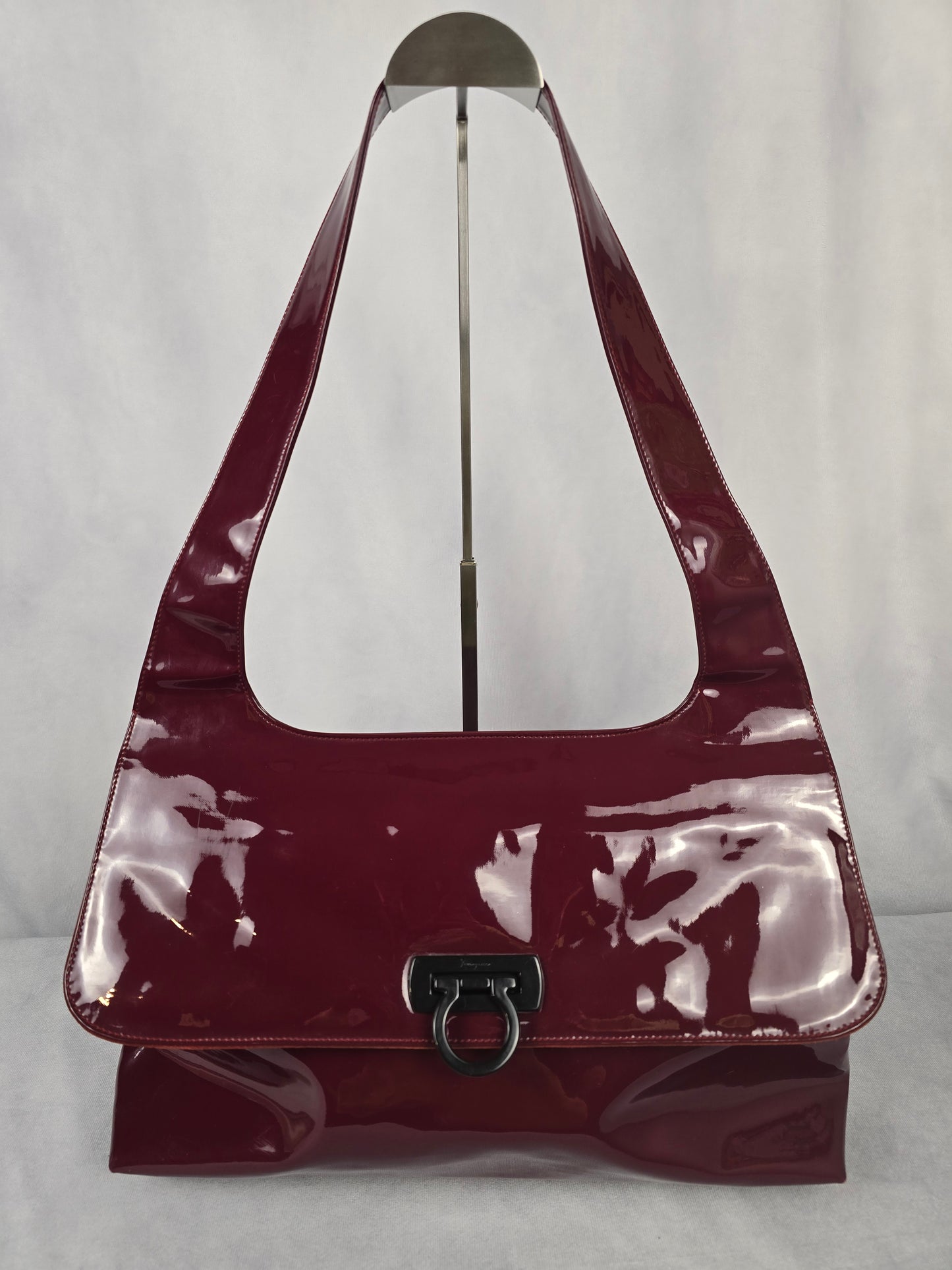 Ferragamo Red Patent Gancini Shoulder Bag
