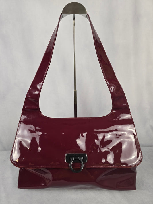 Ferragamo Red Patent Gancini Shoulder Bag