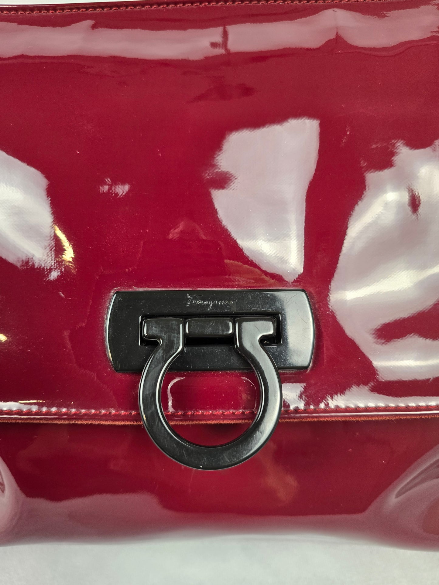Ferragamo Red Patent Gancini Shoulder Bag