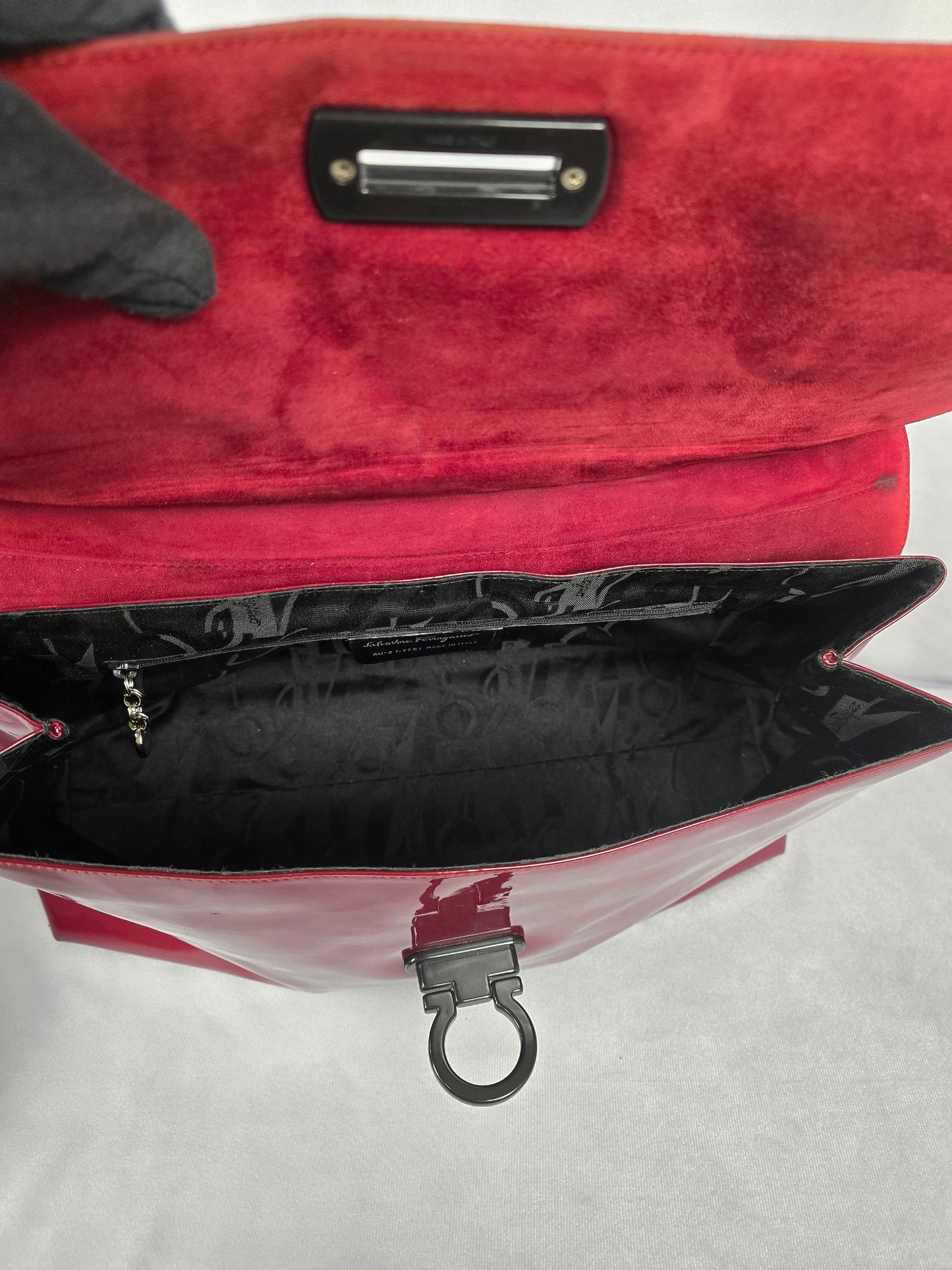Ferragamo Red Patent Gancini Shoulder Bag