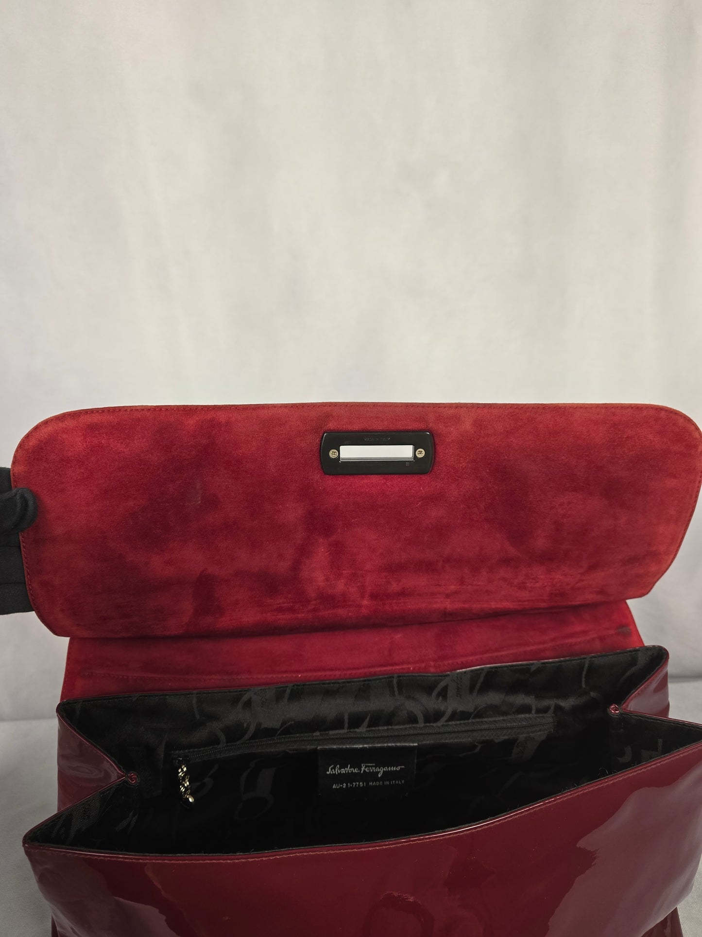 Ferragamo Red Patent Gancini Shoulder Bag