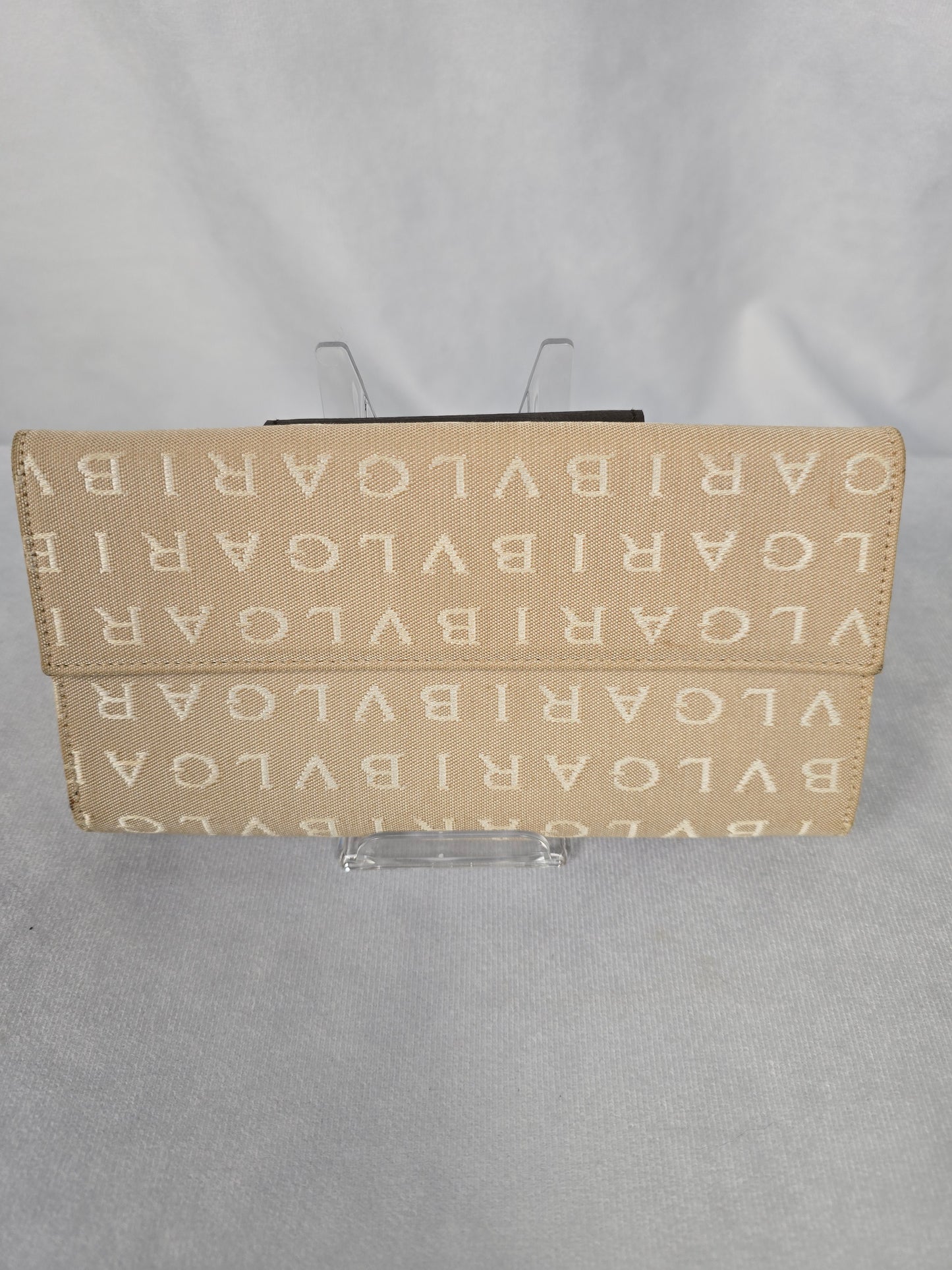 Bvlgari Vintage Tan Canvas and Brown Leather Double Bifold Wallet