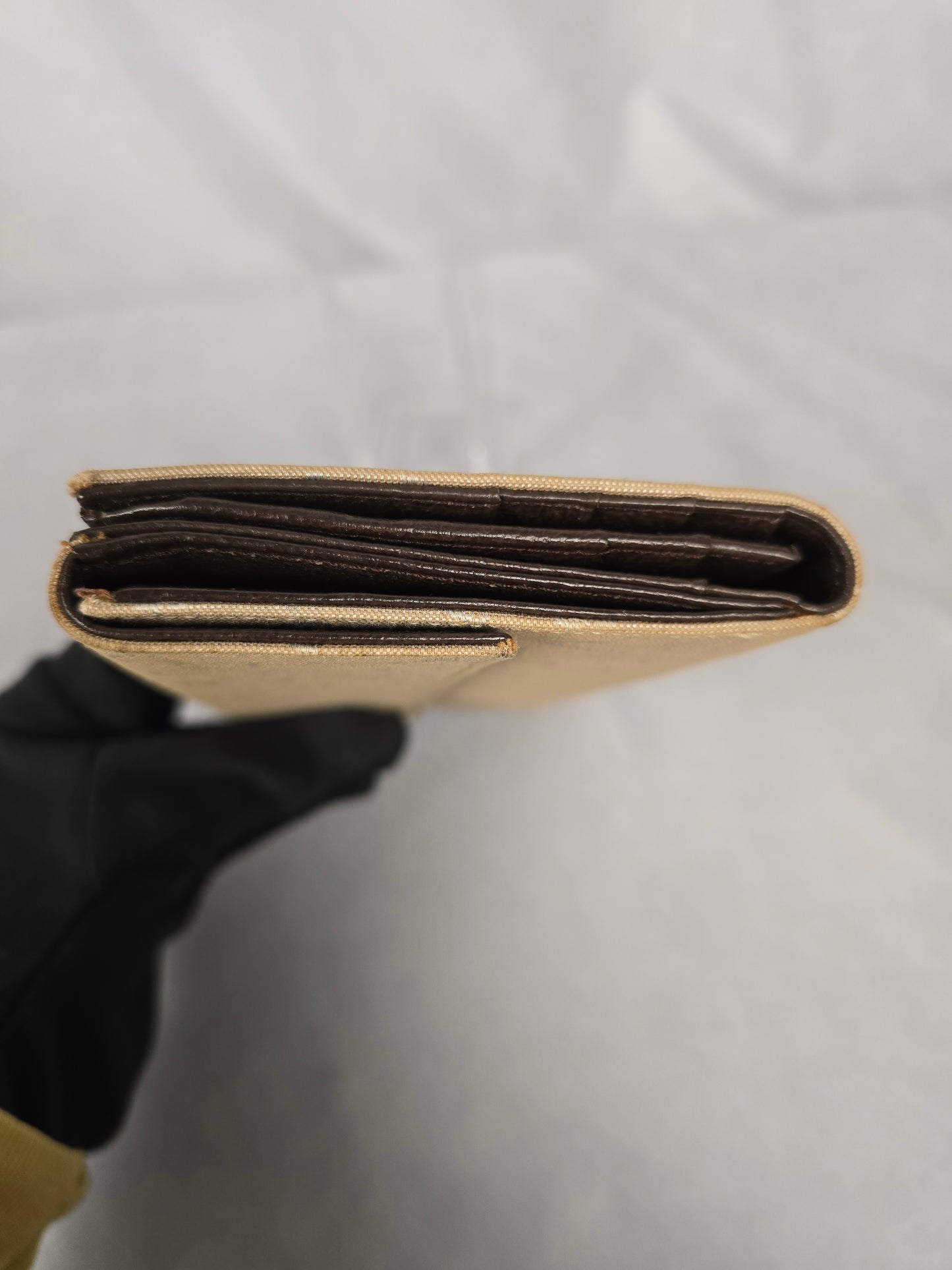 Bvlgari Vintage Tan Canvas and Brown Leather Double Bifold Wallet