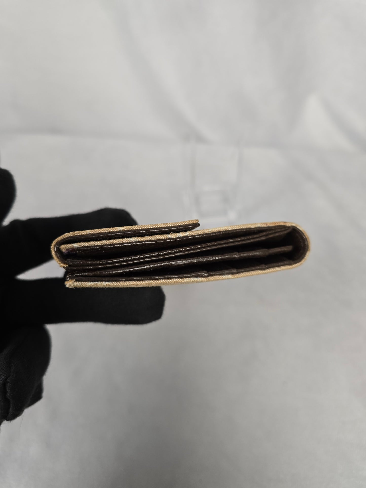 Bvlgari Vintage Tan Canvas and Brown Leather Double Bifold Wallet