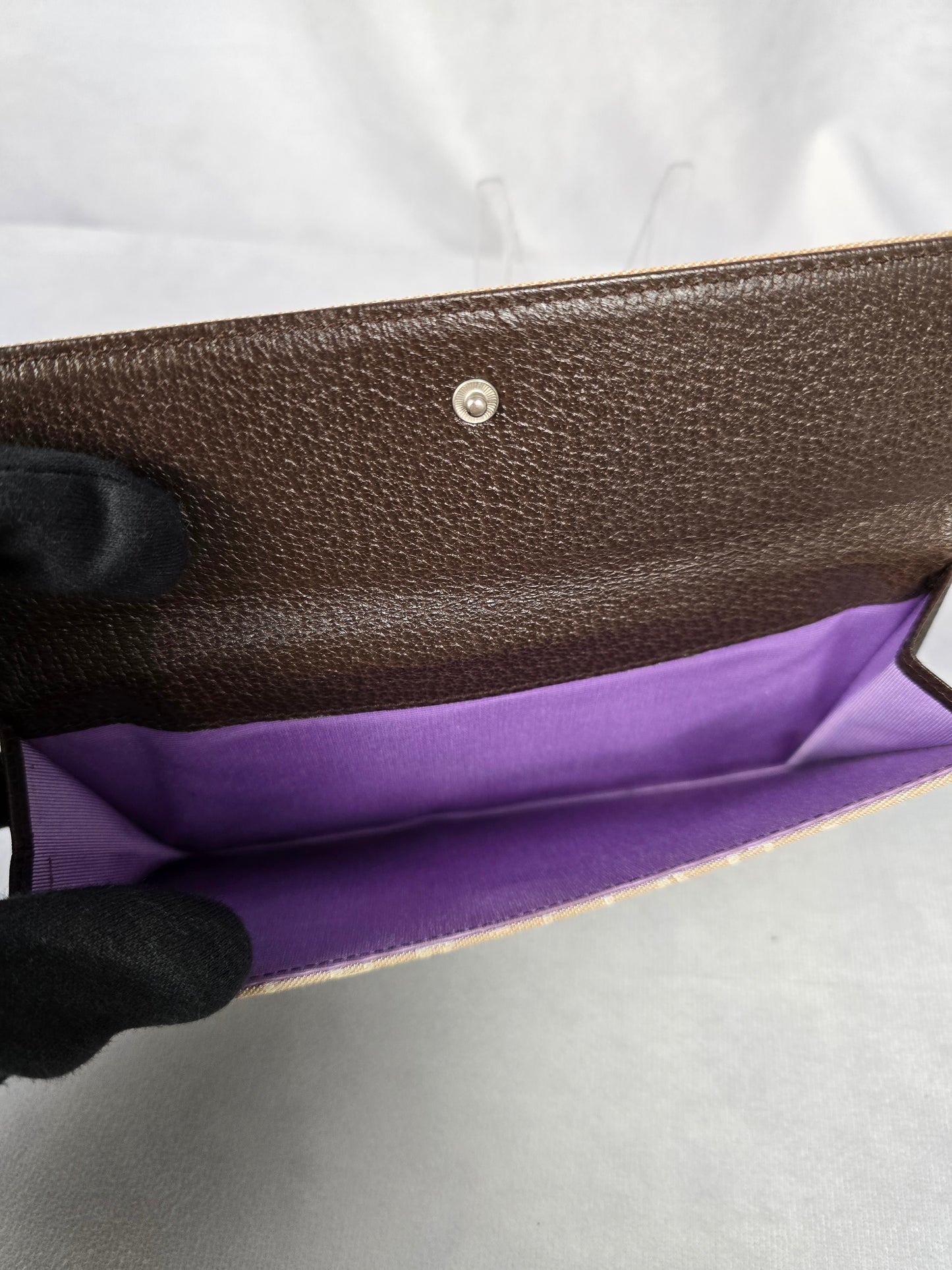 Bvlgari Vintage Tan Canvas and Brown Leather Double Bifold Wallet