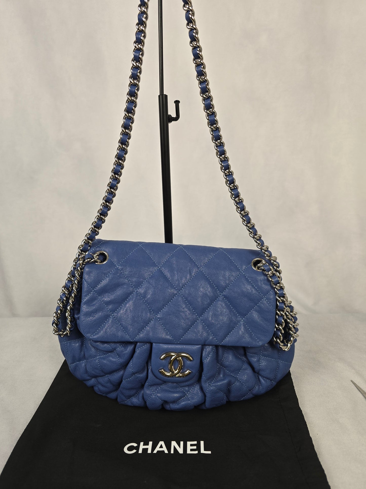 Chanel Blue Lambskin Chain Around Flap Bag