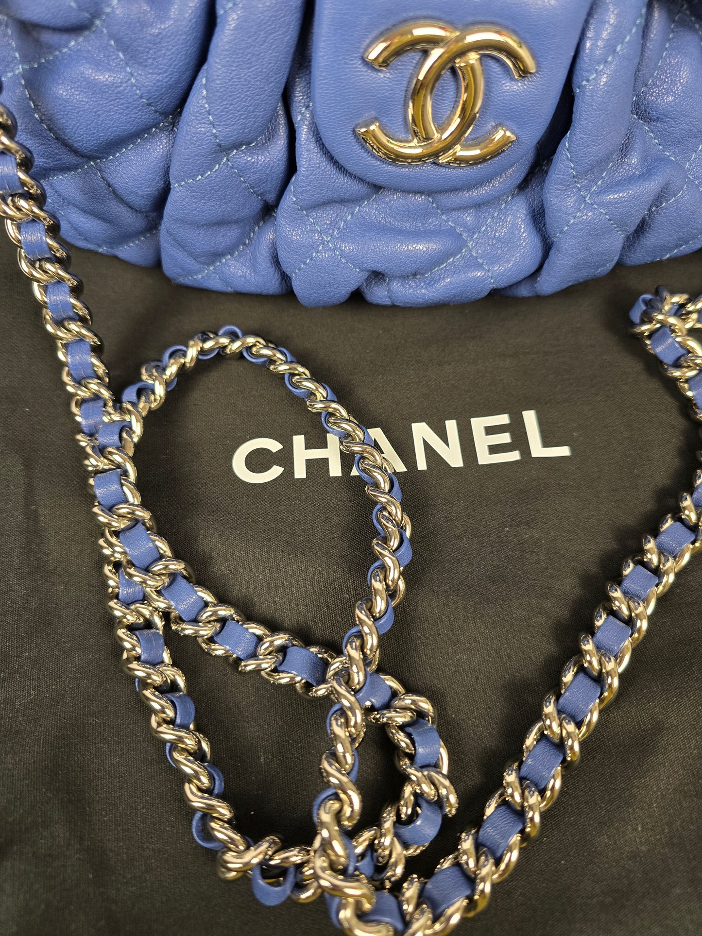 Chanel Blue Lambskin Chain Around Flap Bag