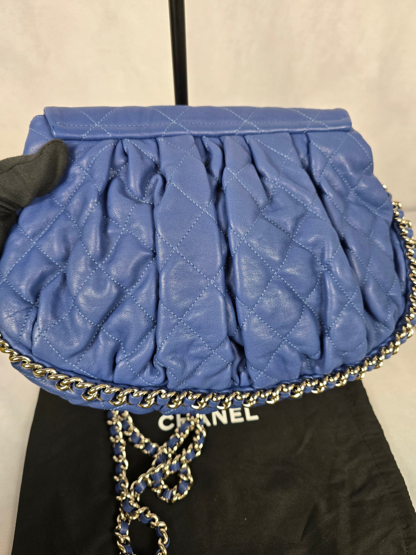 Chanel Blue Lambskin Chain Around Flap Bag