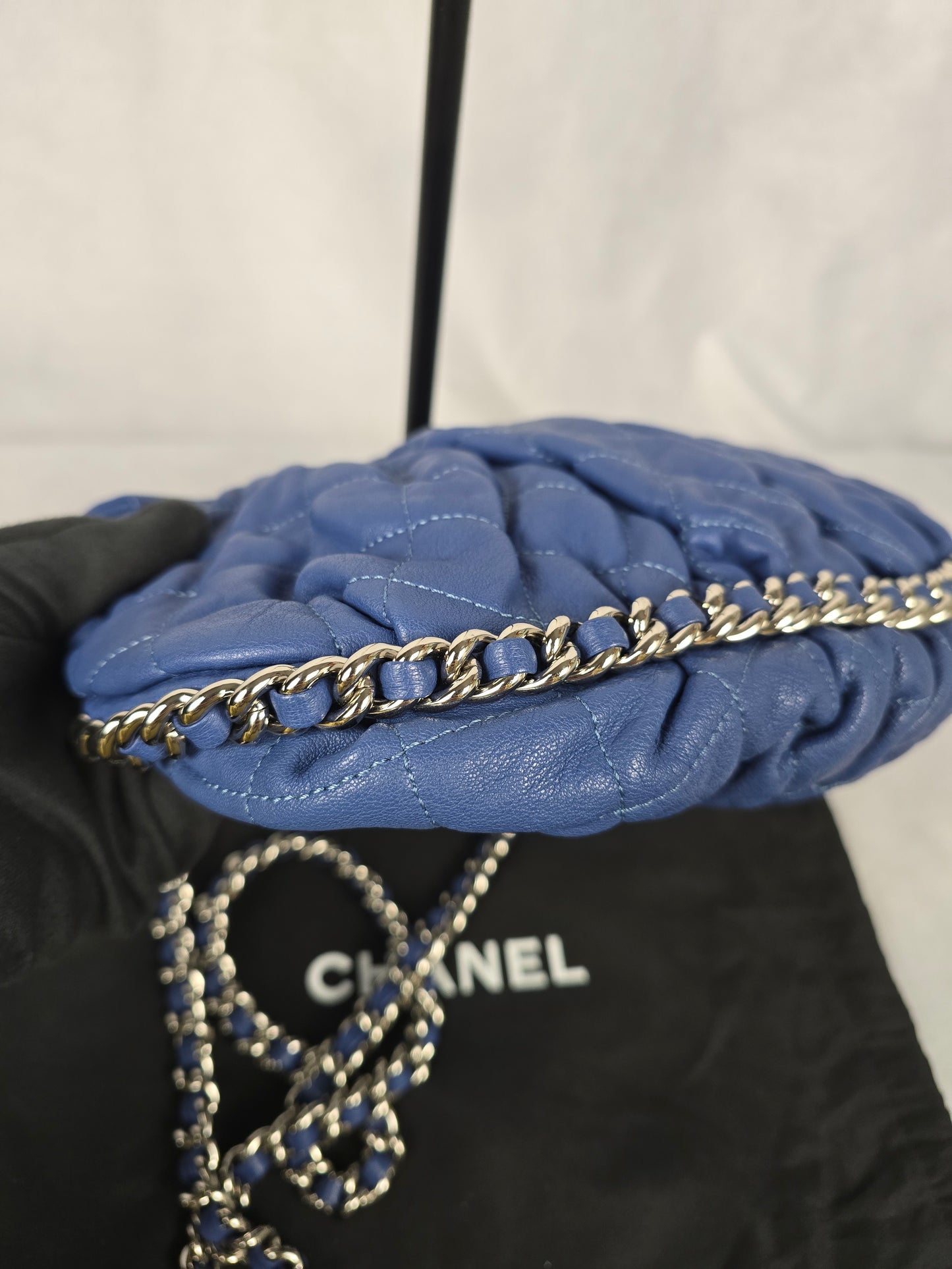 Chanel Blue Lambskin Chain Around Flap Bag