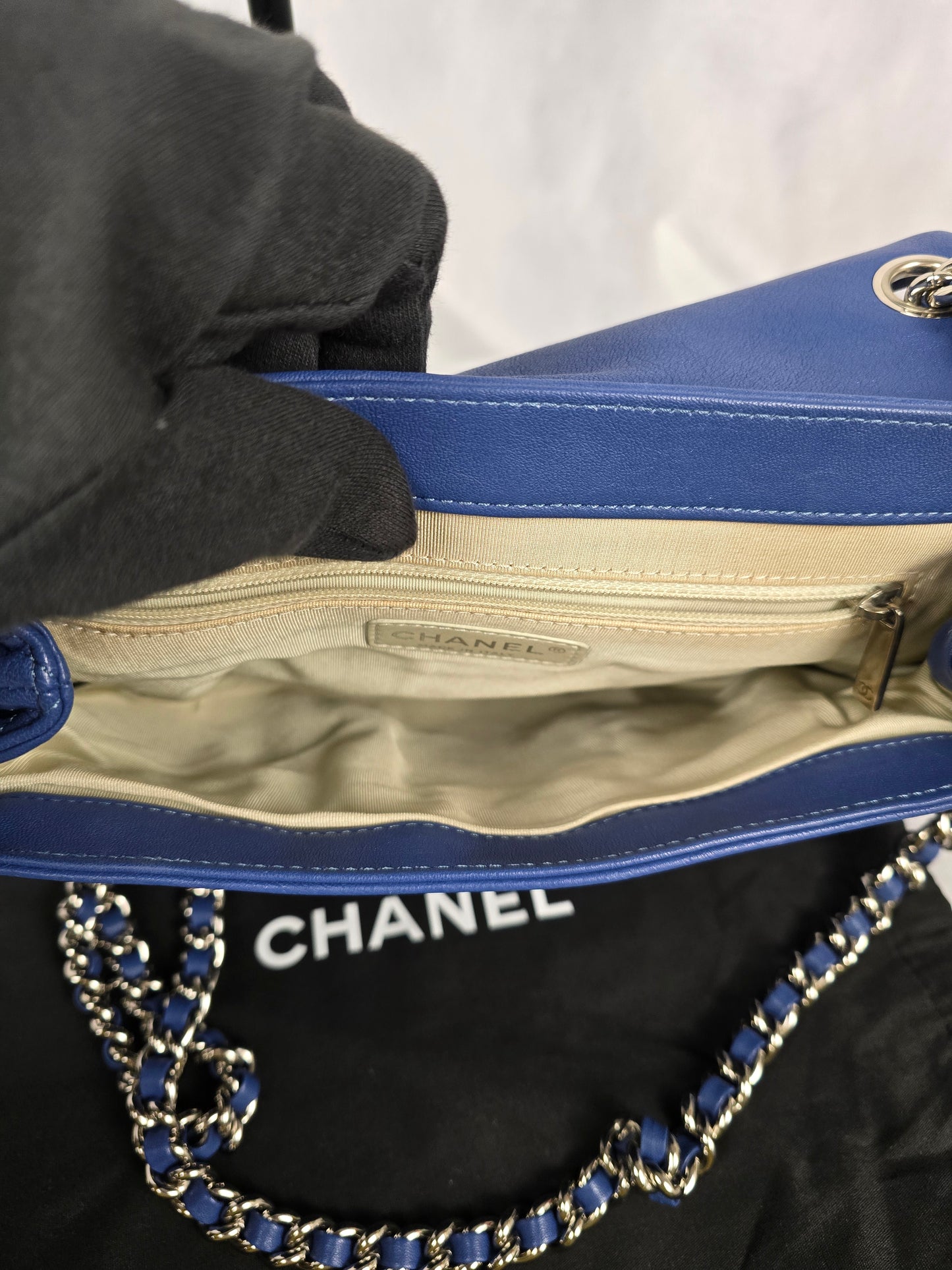 Chanel Blue Lambskin Chain Around Flap Bag