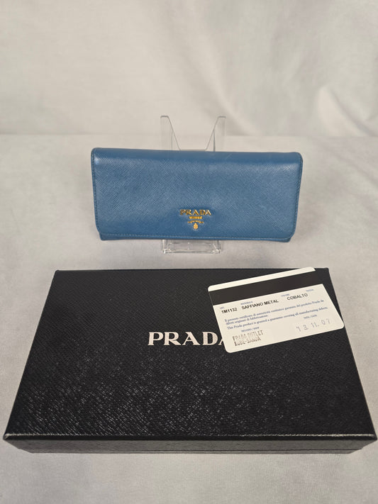 Prada Cobalto Blue Leather Long Wallet