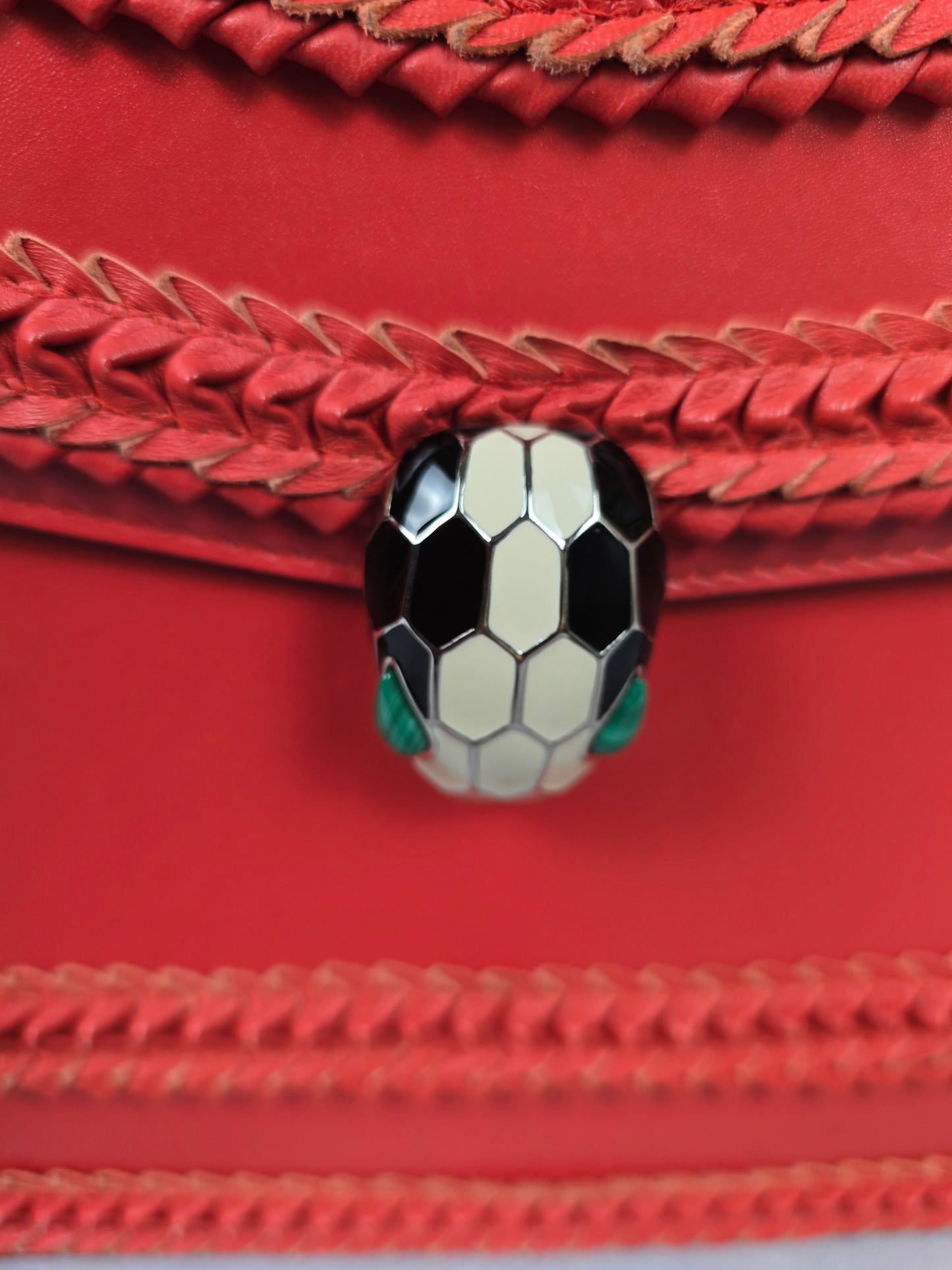 Bvlgari Serpenti Large Calfskin Red Leather Handbag with Shoulder Chain Strap