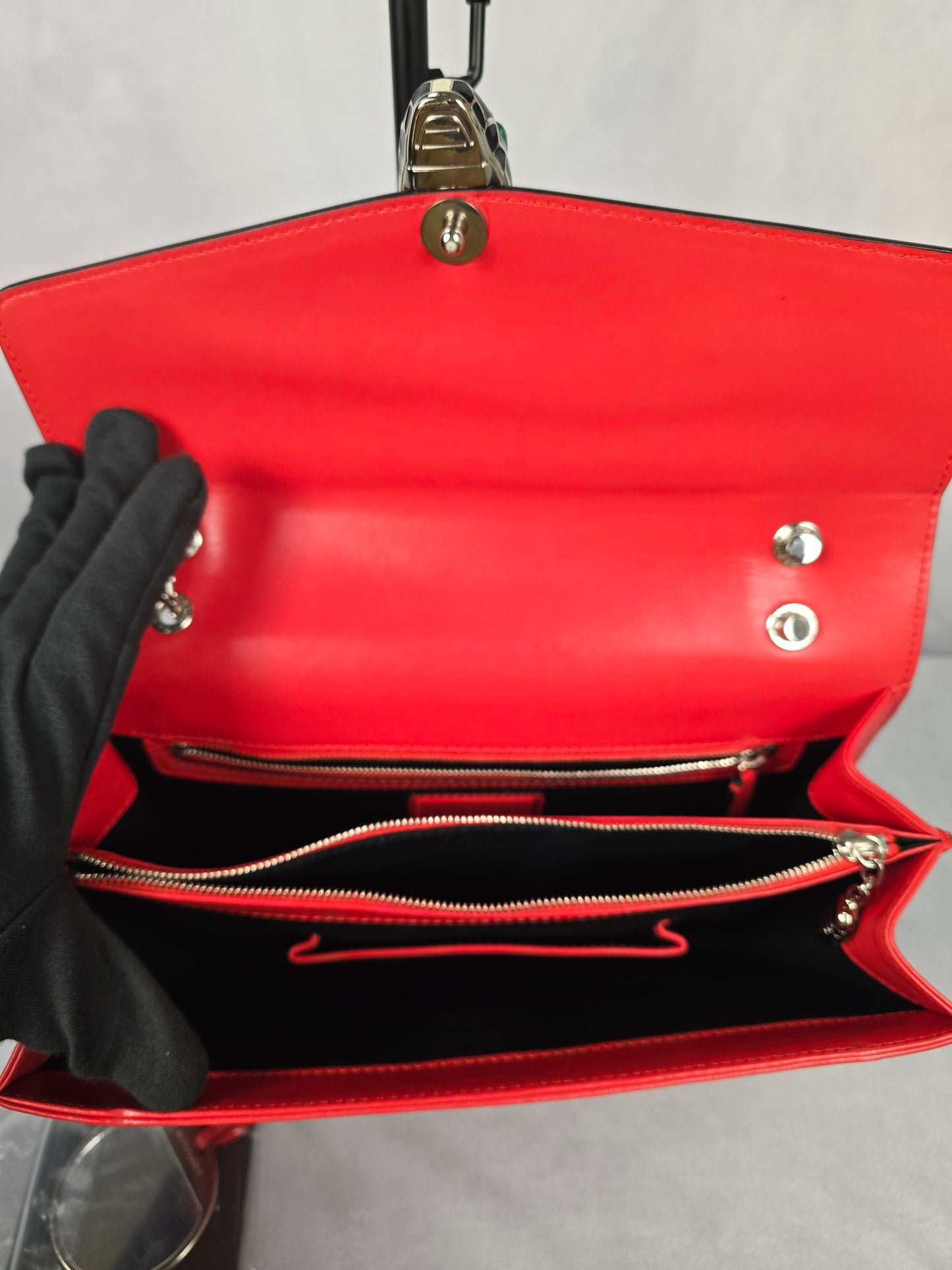 Bvlgari Serpenti Large Calfskin Red Leather Handbag with Shoulder Chain Strap