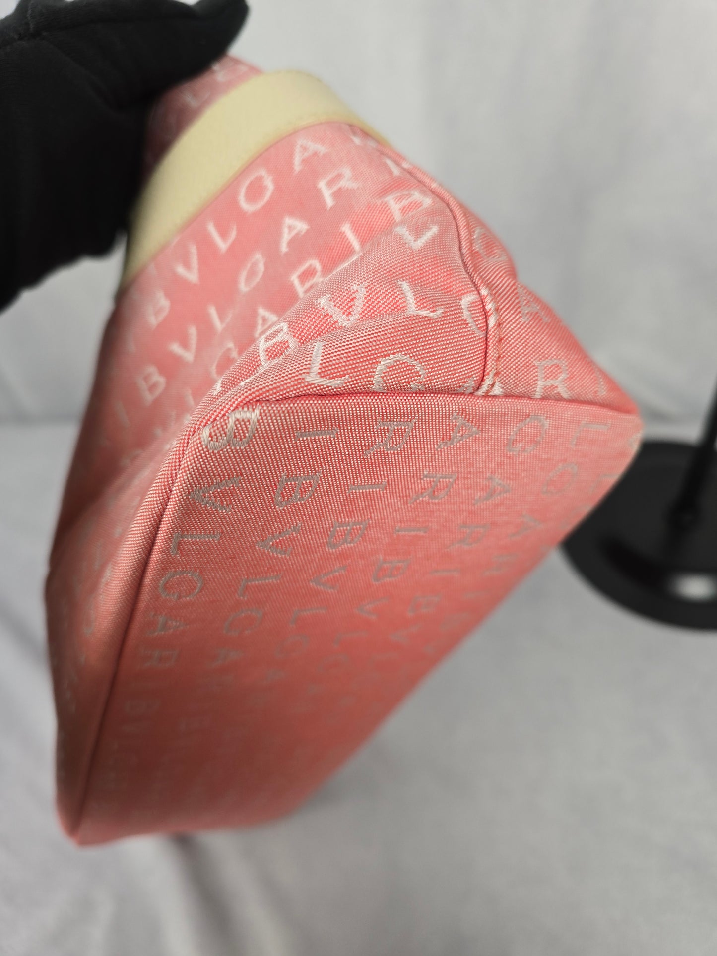 Bvlgari Vintage Logo Mania Tote Pink Canvas with leather trim