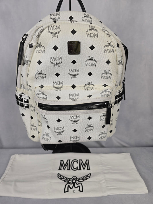MCM Small White Visetos Backpack