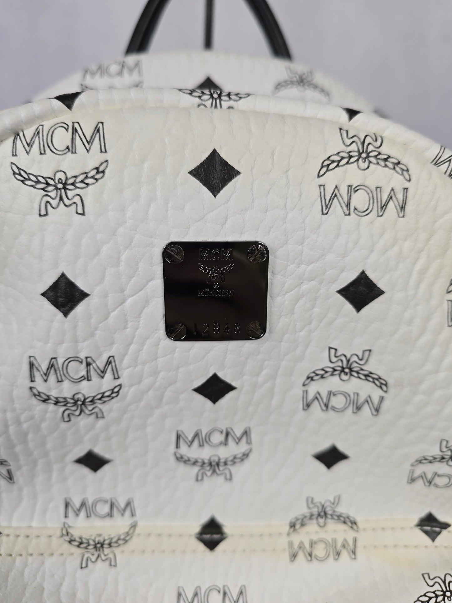 MCM Small White Visetos Backpack