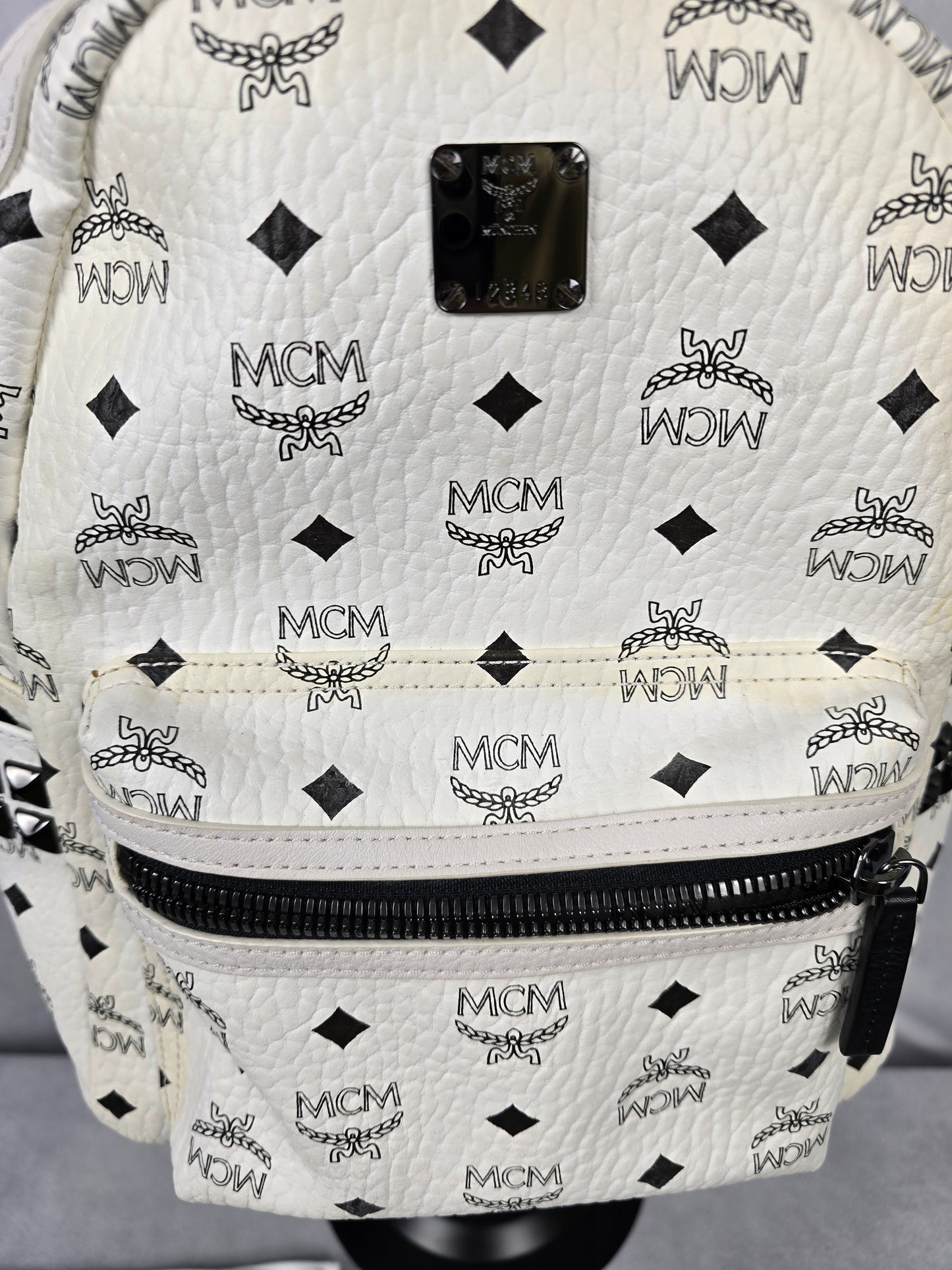 MCM Small White Visetos Backpack