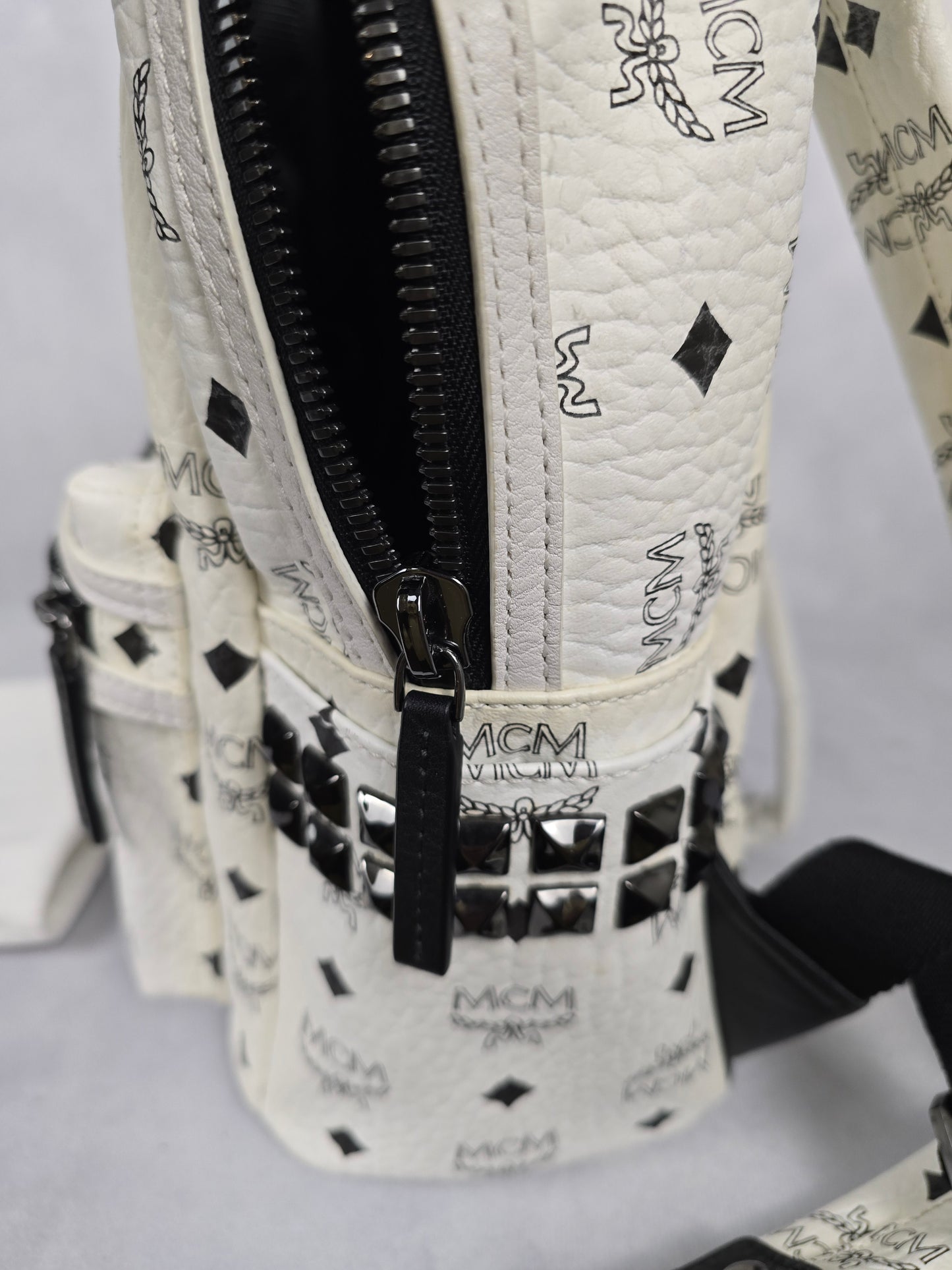 MCM Small White Visetos Backpack