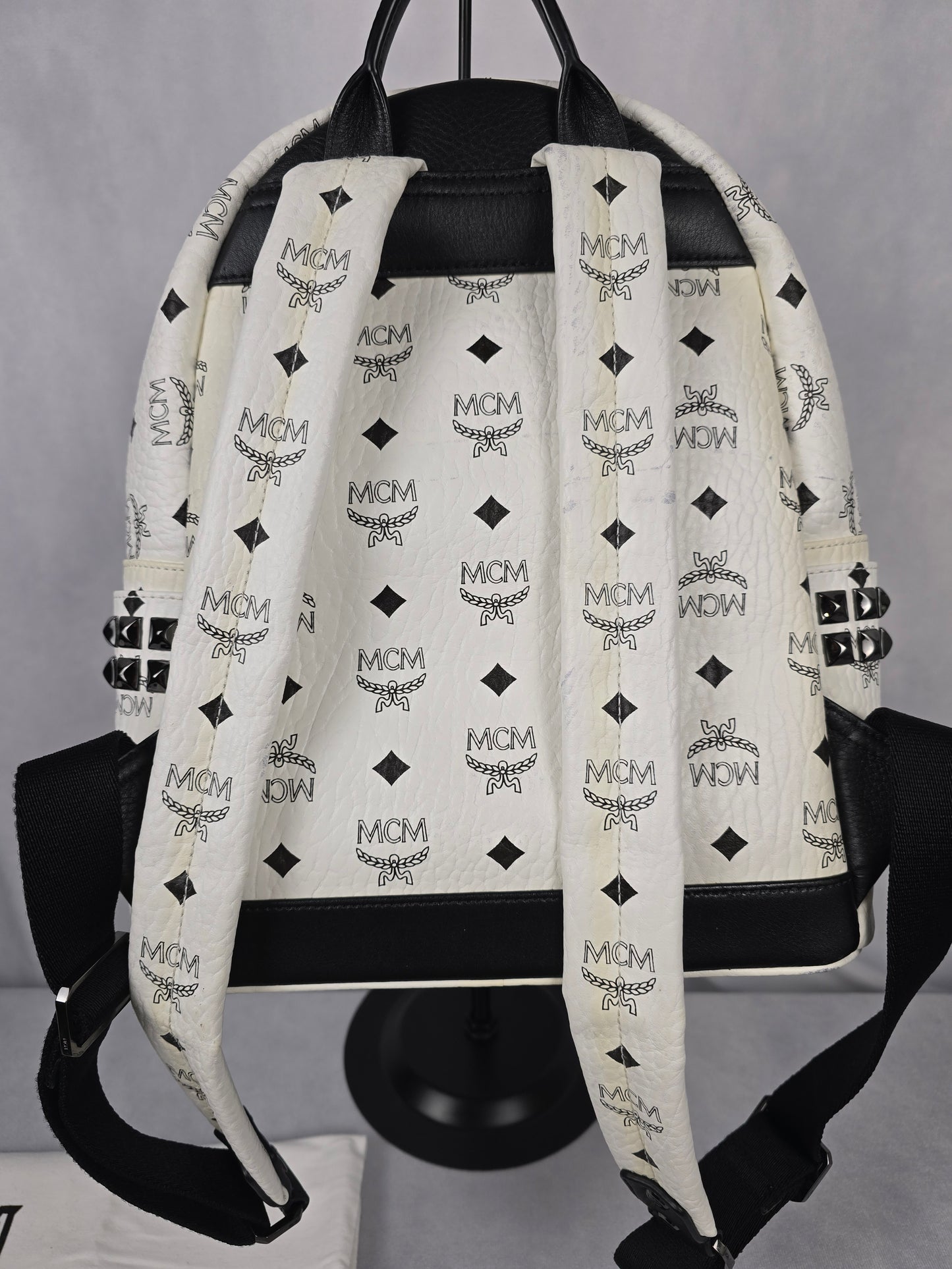 MCM Small White Visetos Backpack