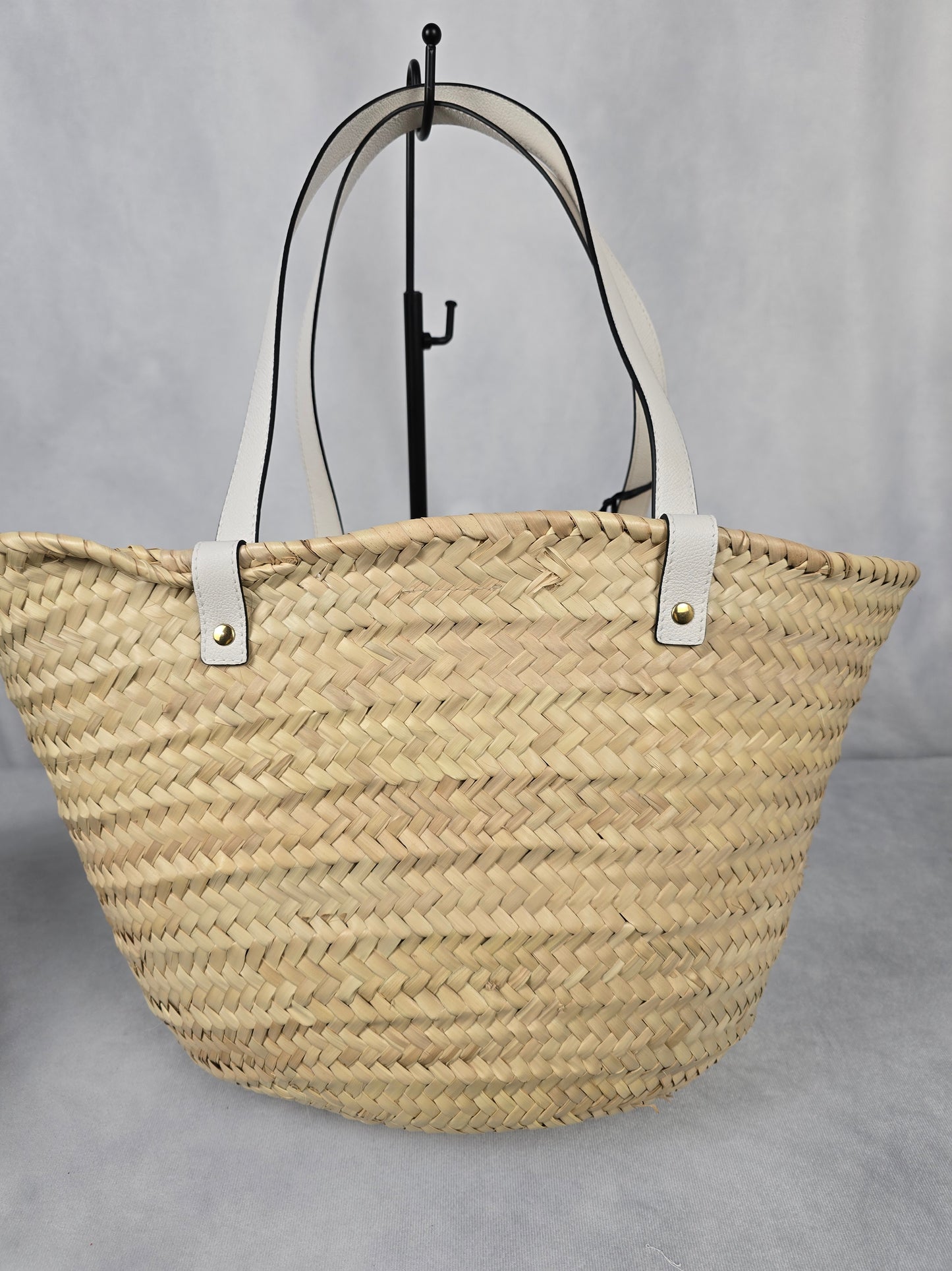 Versace Medusa Palazzo Logo Raffia Woven Straw and White Leather Tote-NEW