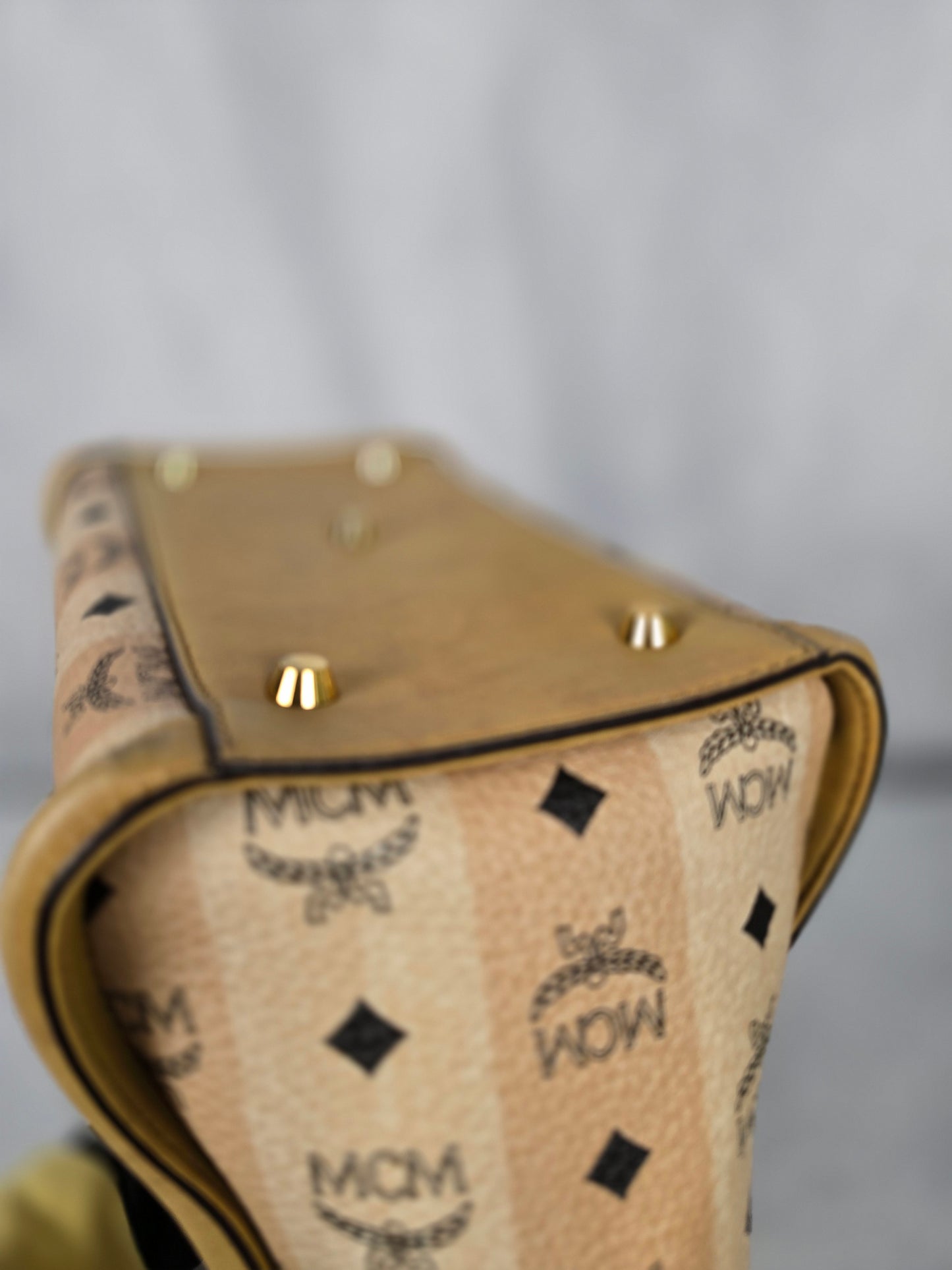 MCM Kathy Ivory and Pale Pink Stripe Visetos Leather Two - Way Tote