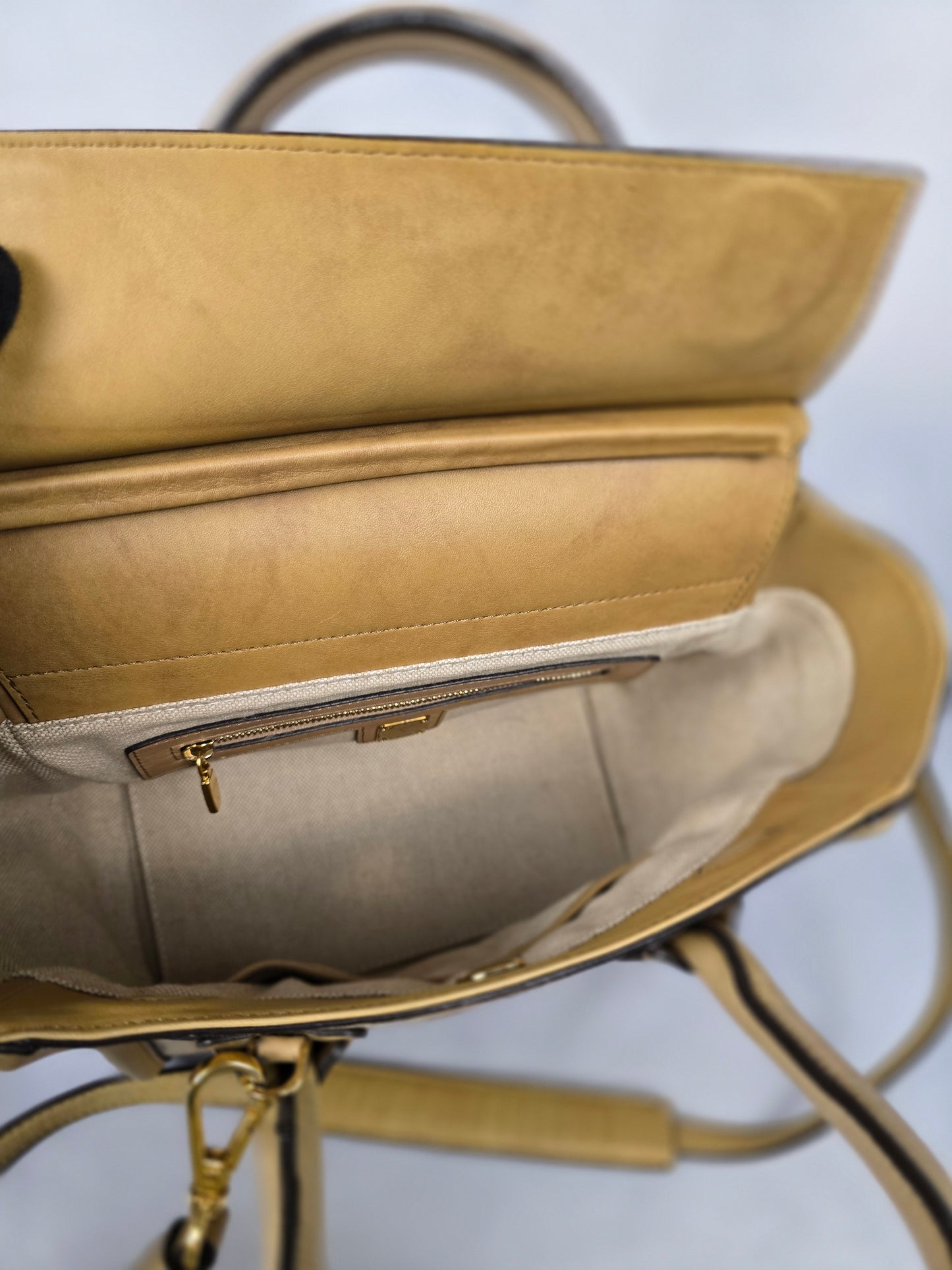 MCM Kathy Ivory and Pale Pink Stripe Visetos Leather Two - Way Tote