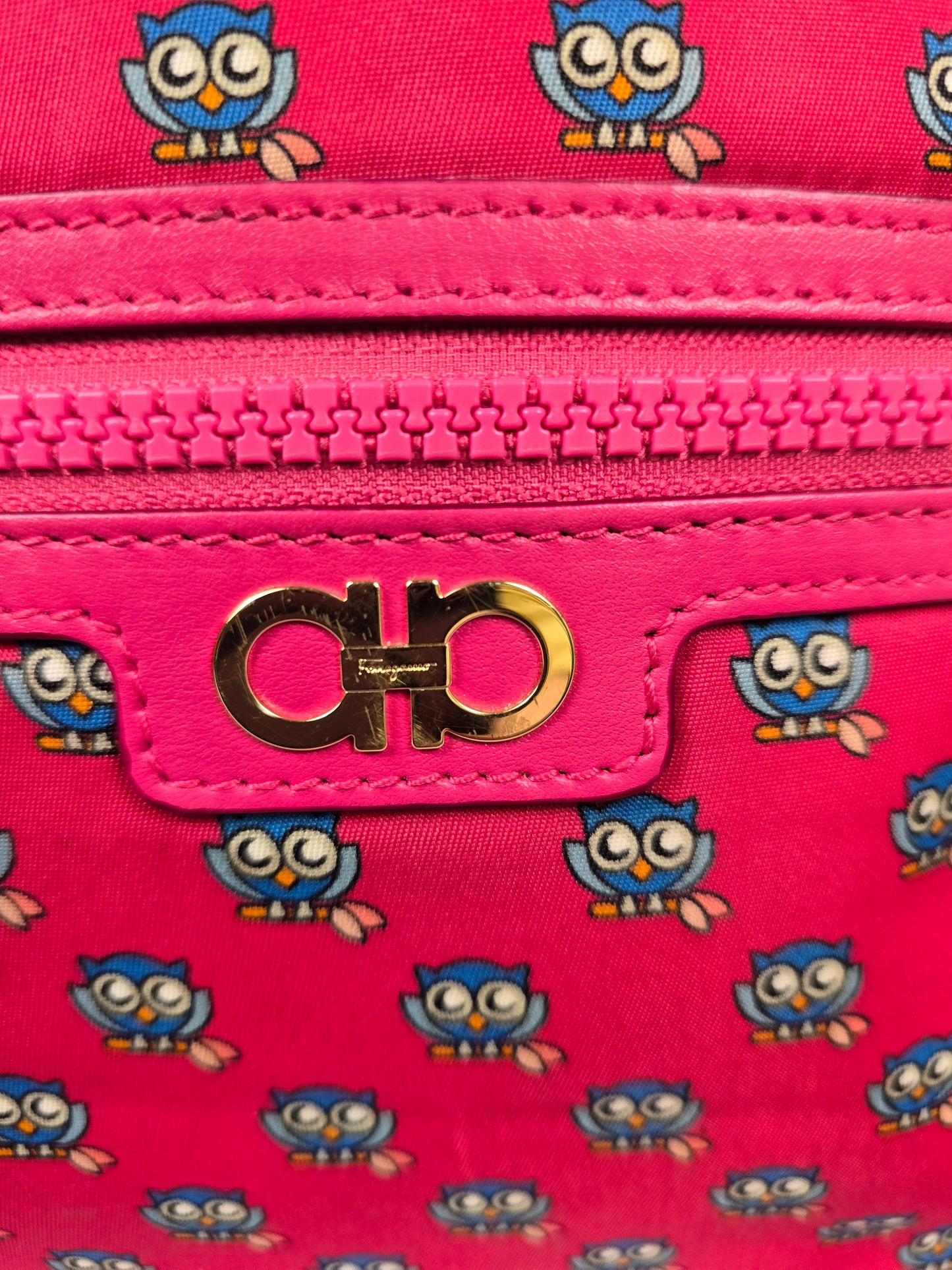 Ferragamo Red Nylon Owl Print Backpack