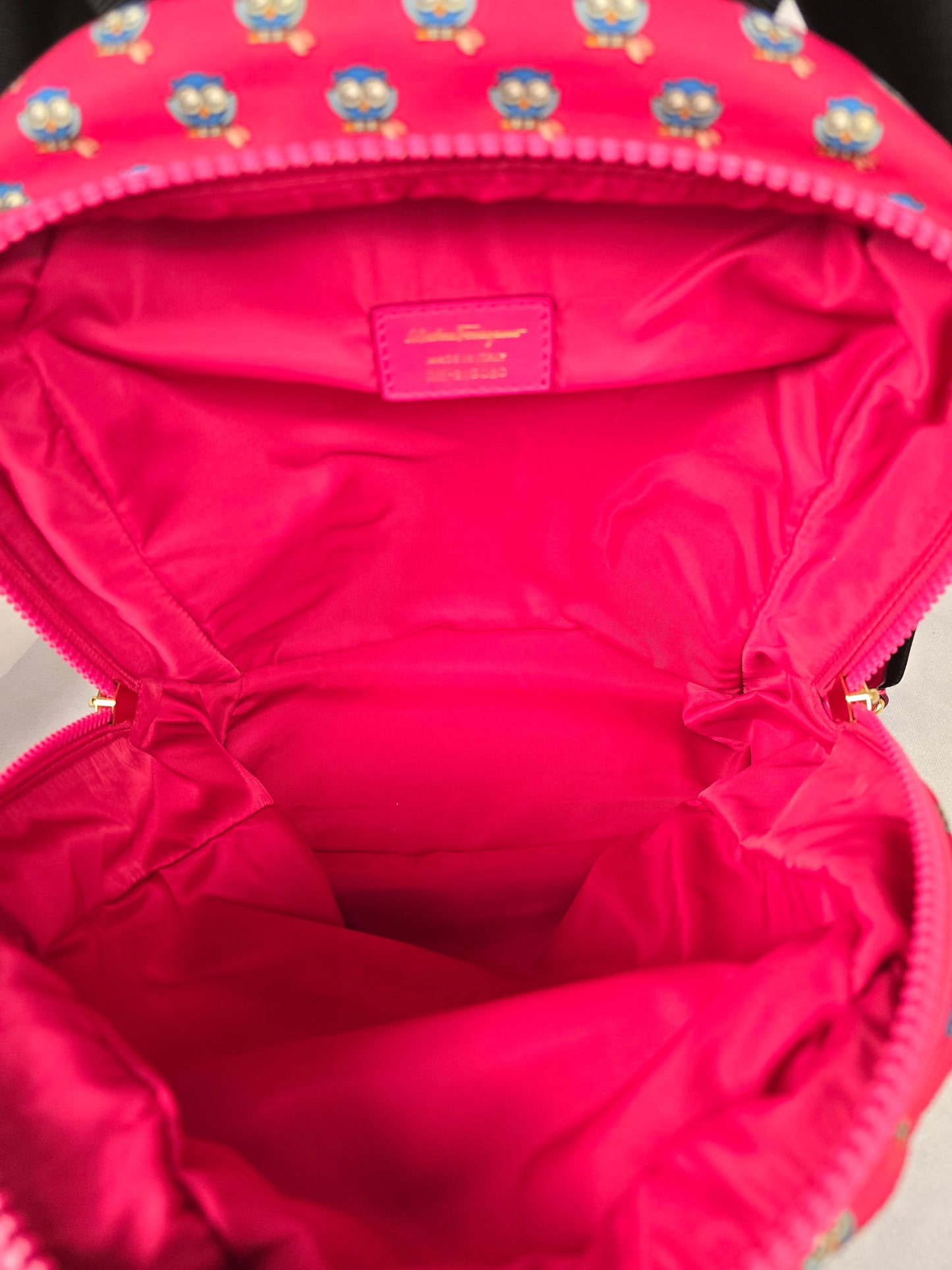 Ferragamo Red Nylon Owl Print Backpack