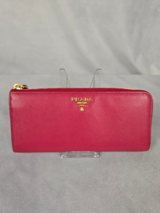 Prada Vitello  Peonia Saffiano Leather Zip Around Long Wallet