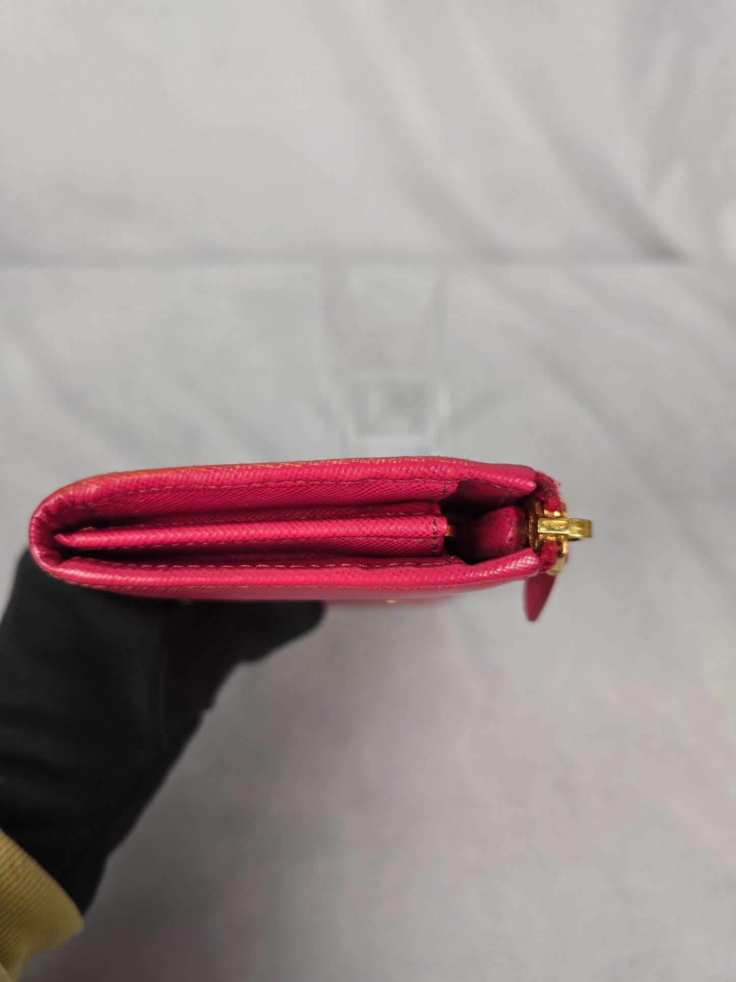 Prada Vitello  Peonia Saffiano Leather Zip Around Long Wallet