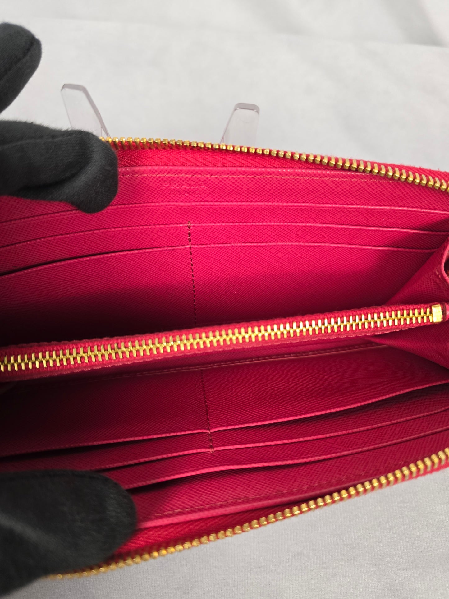 Prada Vitello  Peonia Saffiano Leather Zip Around Long Wallet