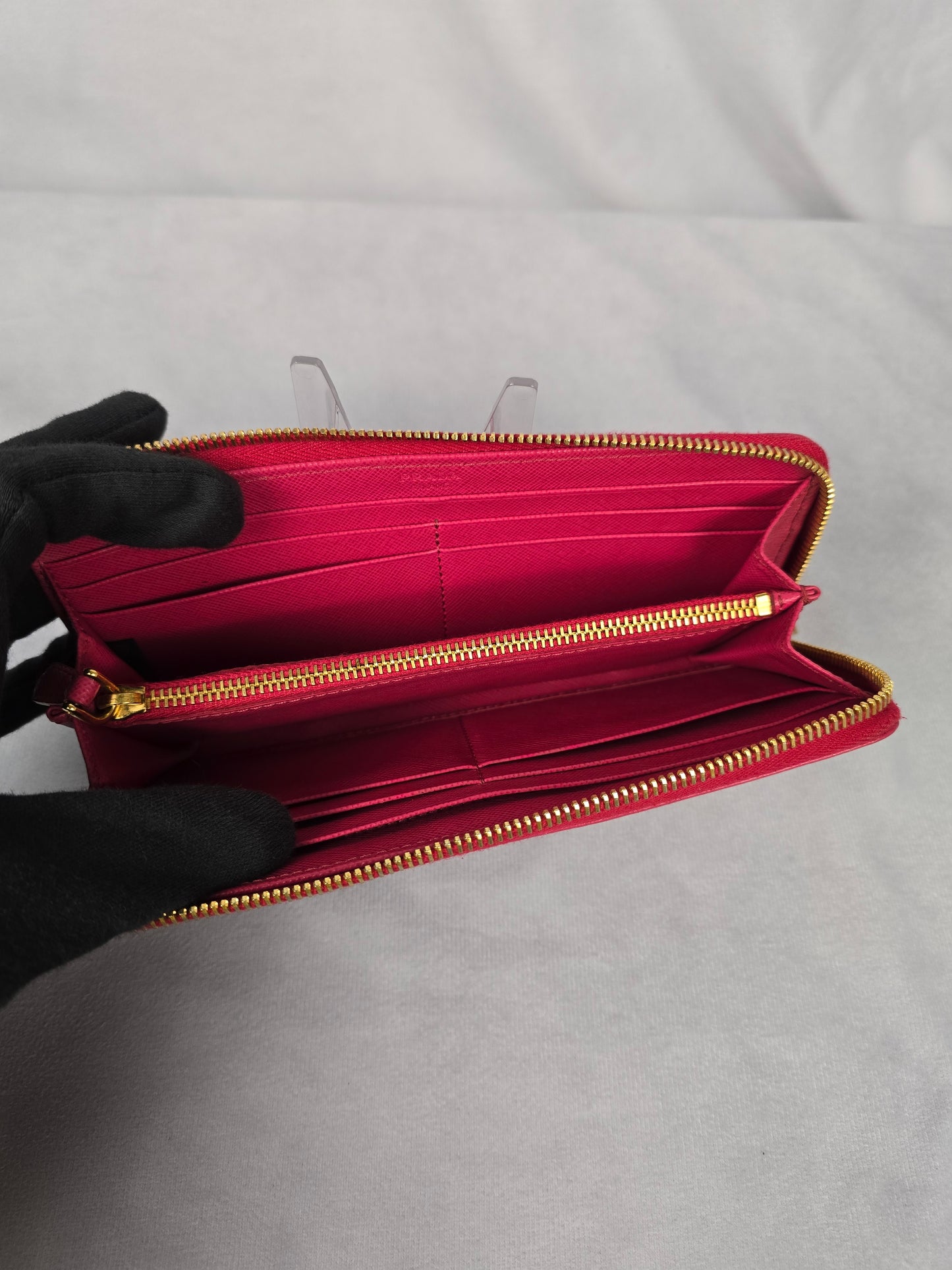 Prada Vitello  Peonia Saffiano Leather Zip Around Long Wallet