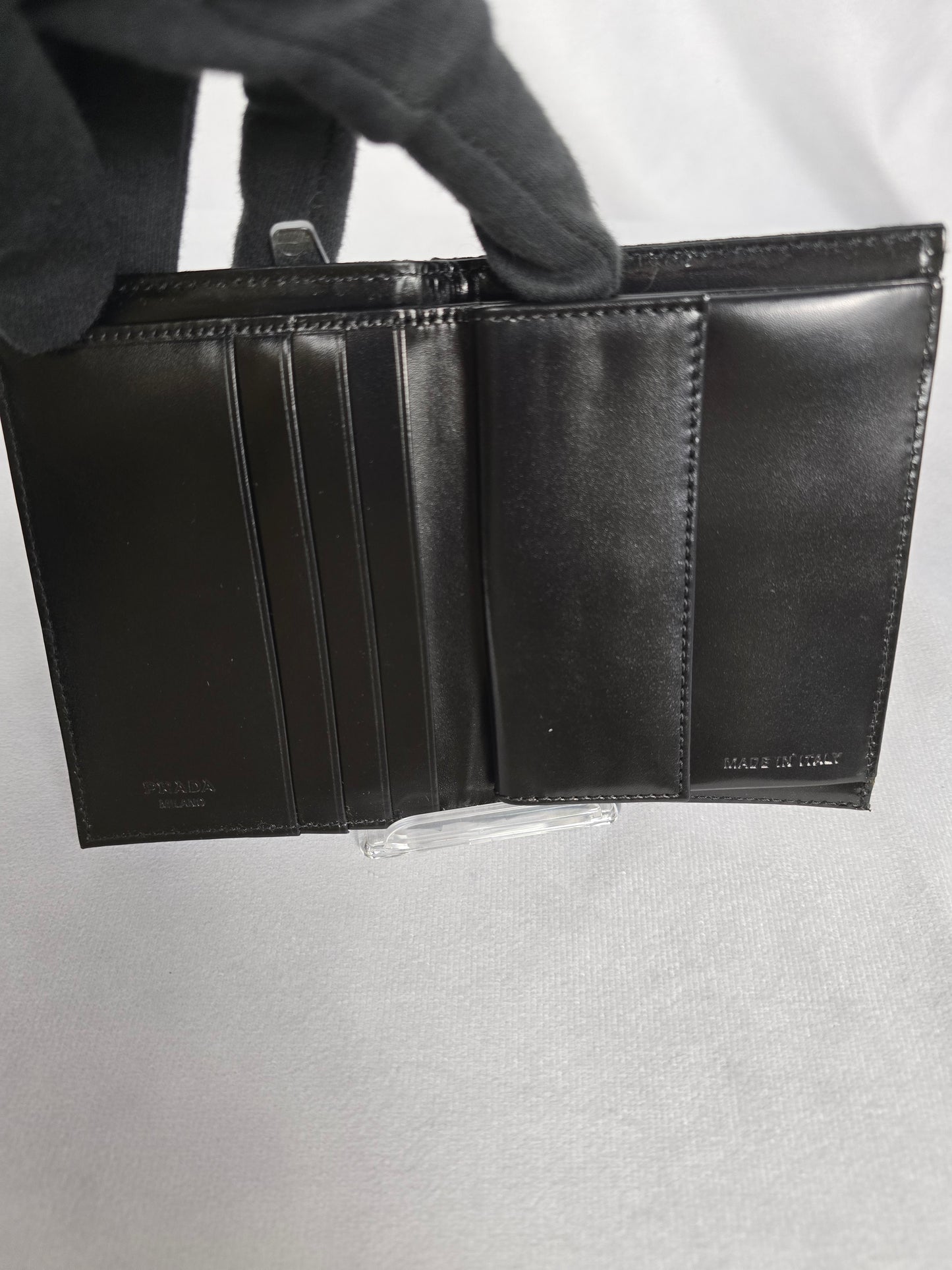 Prada Vintage Black Vinyl and Leather Mens Wallet