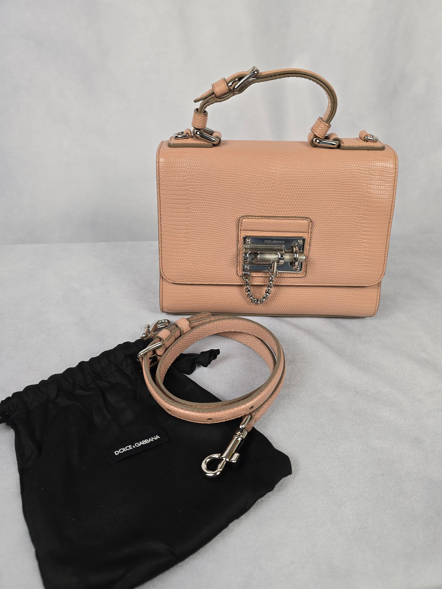 Dolce and Gabbana Monica Small Lizard Embossed Two Way Bag