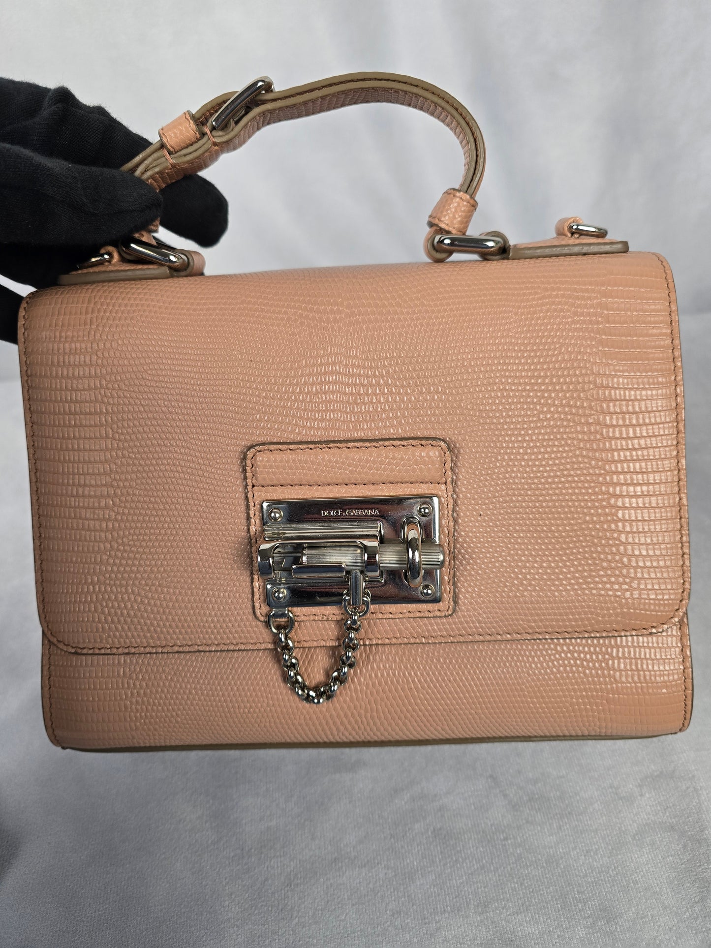 Dolce and Gabbana Monica Small Lizard Embossed Two Way Bag