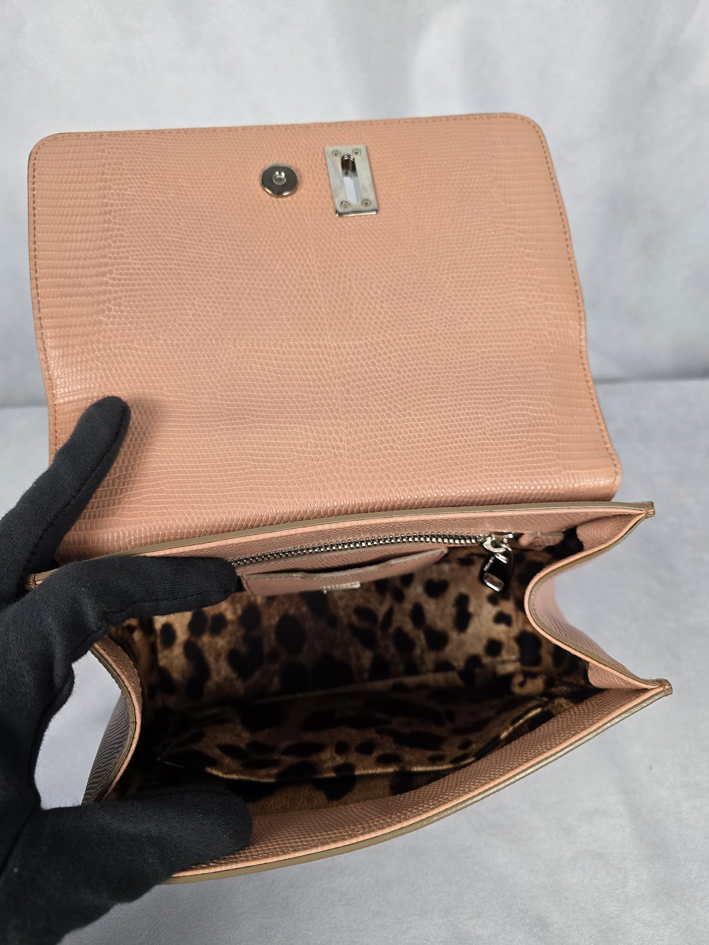 Dolce and Gabbana Monica Small Lizard Embossed Two Way Bag