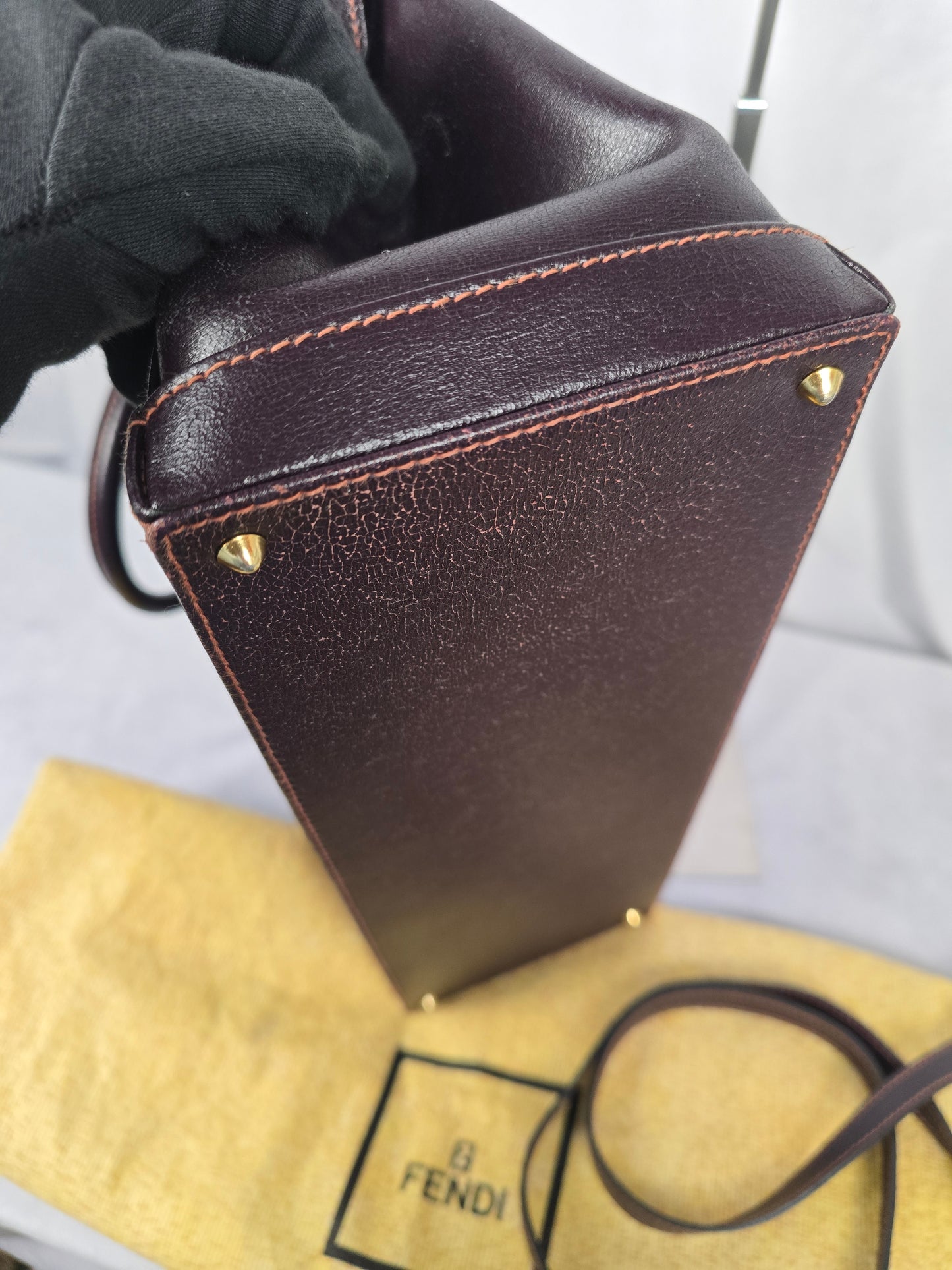 Fendi Selleria Two-Way Handbag in Black Cherry